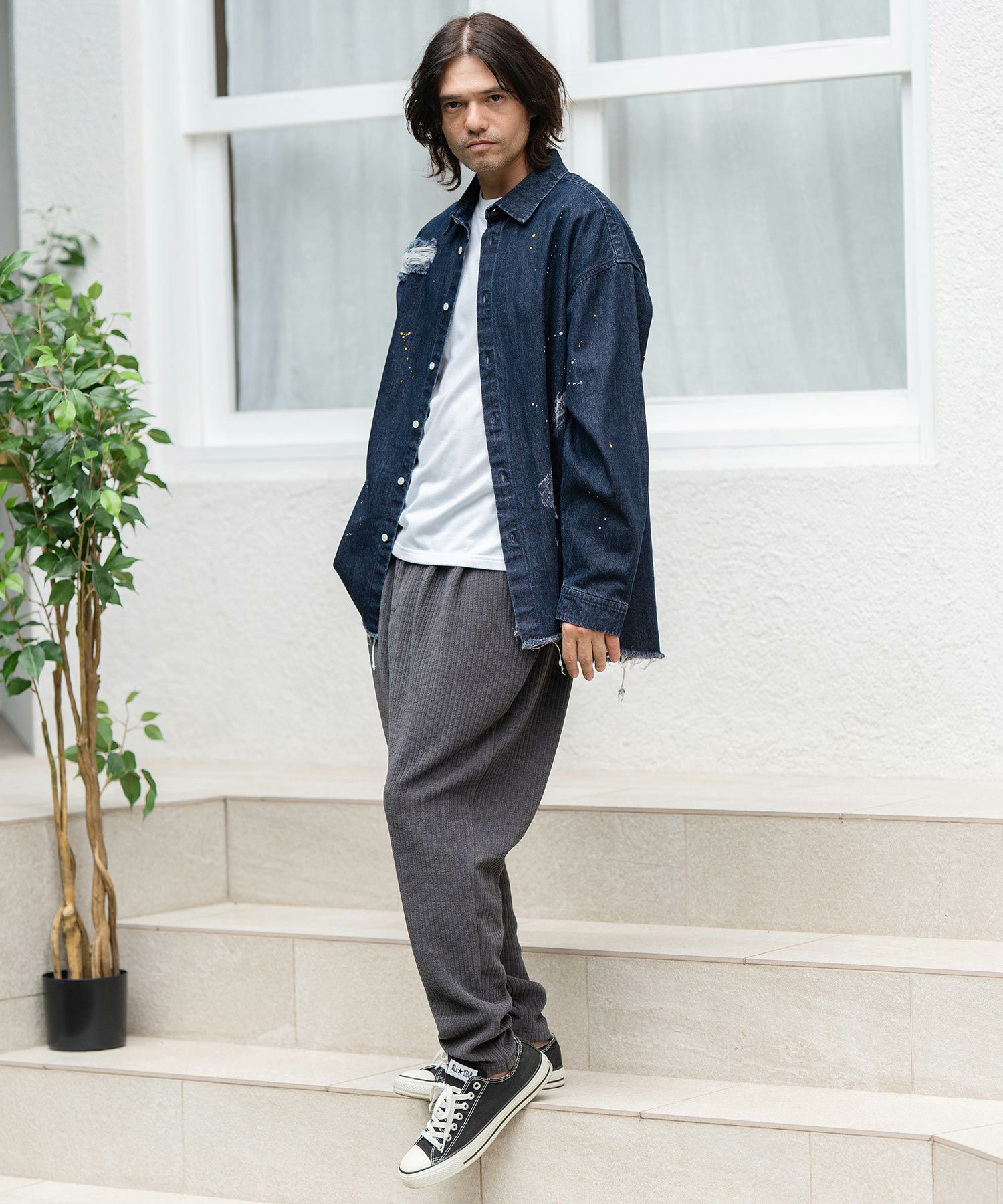 50%OFF【CAMBIO(カンビオ)】Distressed Paint Denim Shirts デニム
