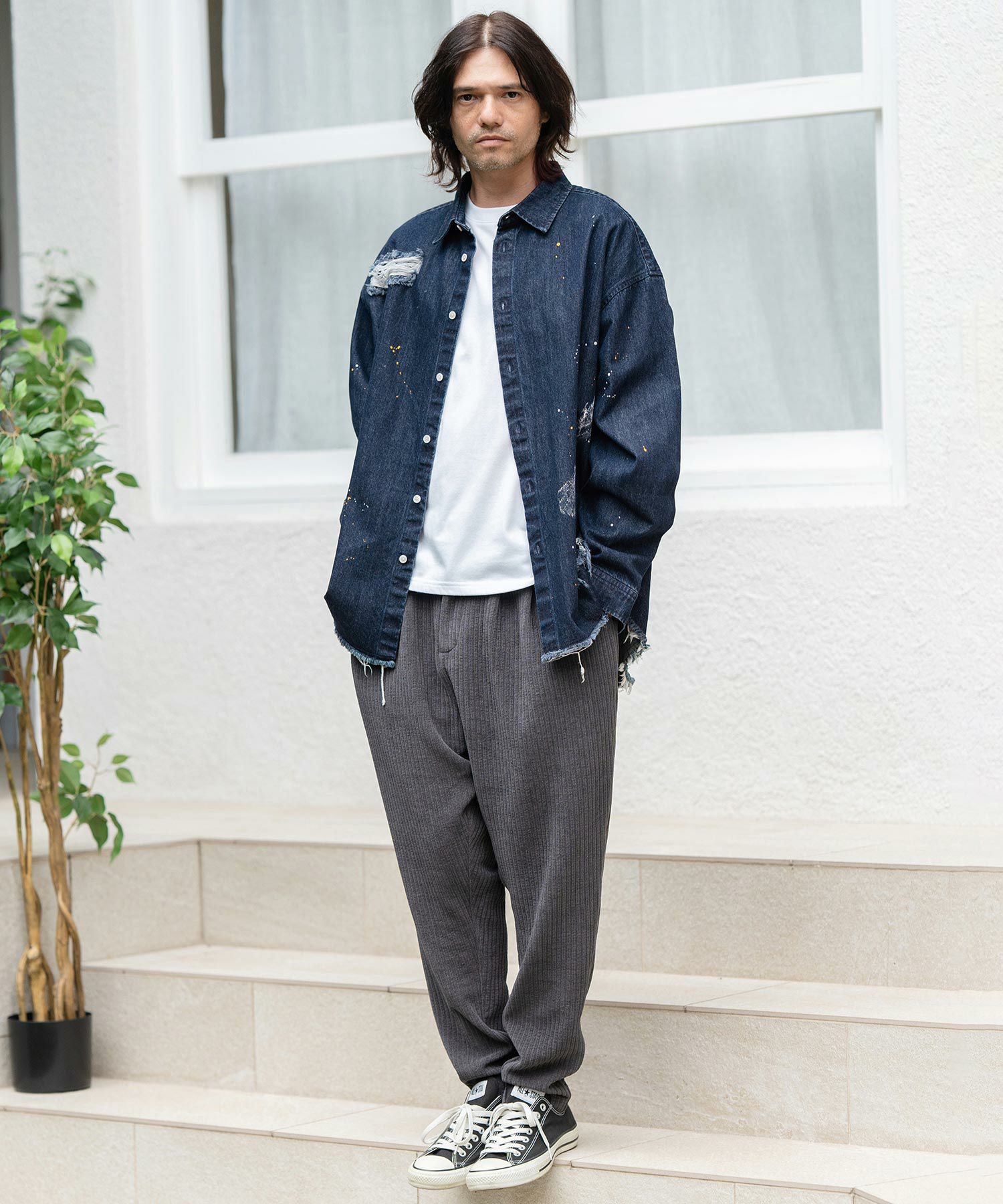 cinoh ダメージインディゴシャツ 50%OFF【CAMBIO(カンビオ)】Distressed Paint Denim Shirts デニム