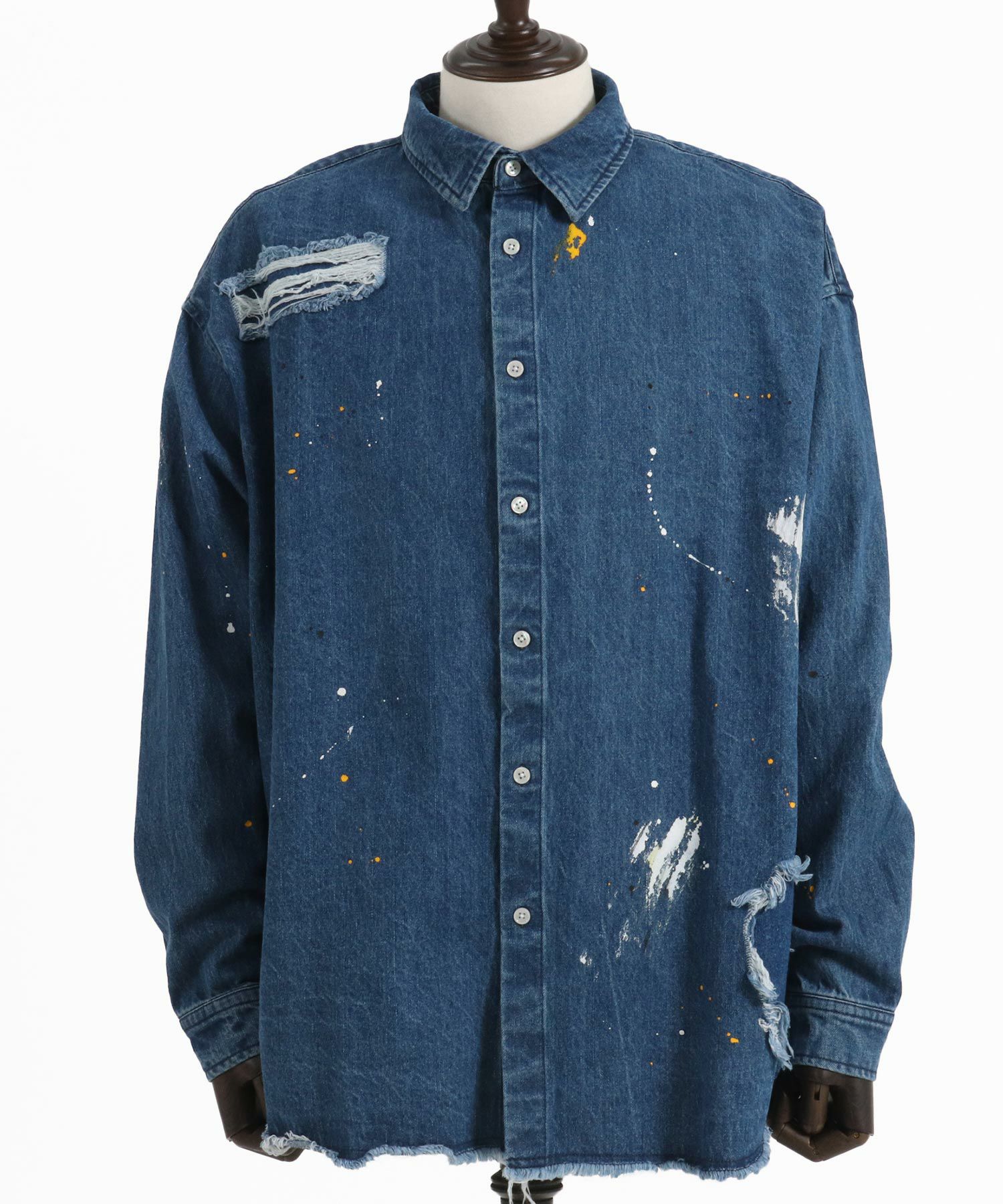 50%OFF【CAMBIO(カンビオ)】Distressed Paint Denim Shirts デニム
