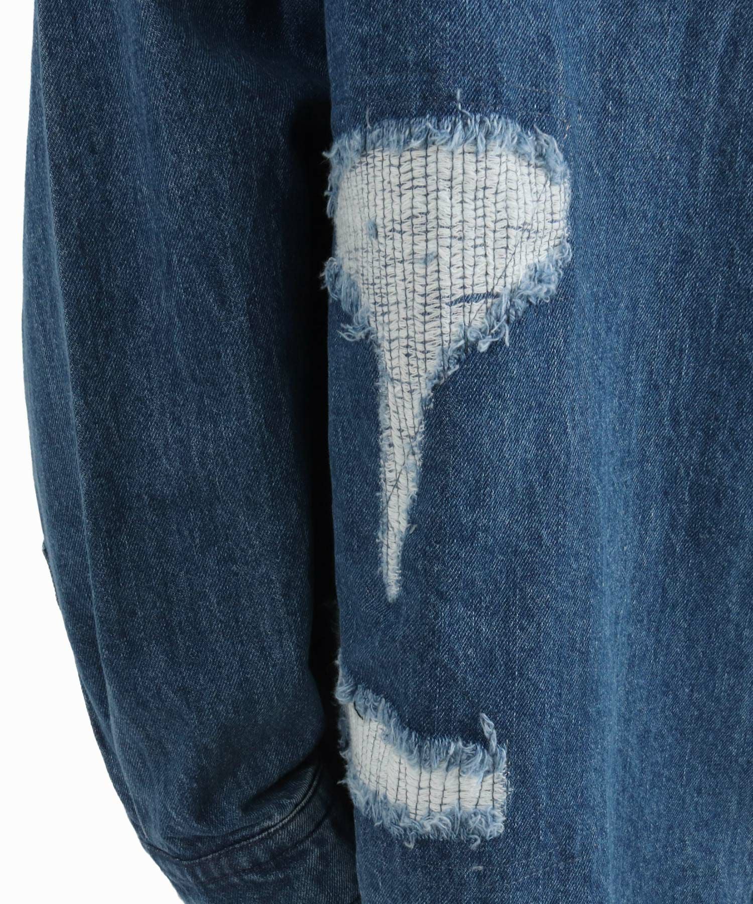 50%OFF【CAMBIO(カンビオ)】Distressed Hickory Repair Denim Shirts