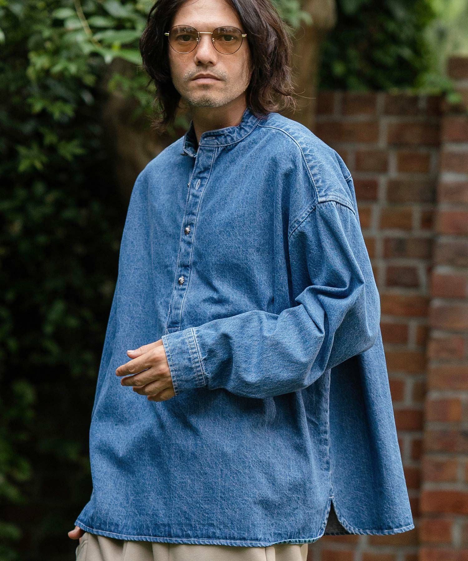 50%OFF【CAMBIO(カンビオ)】Concho Button Band Collar Denim Pullover