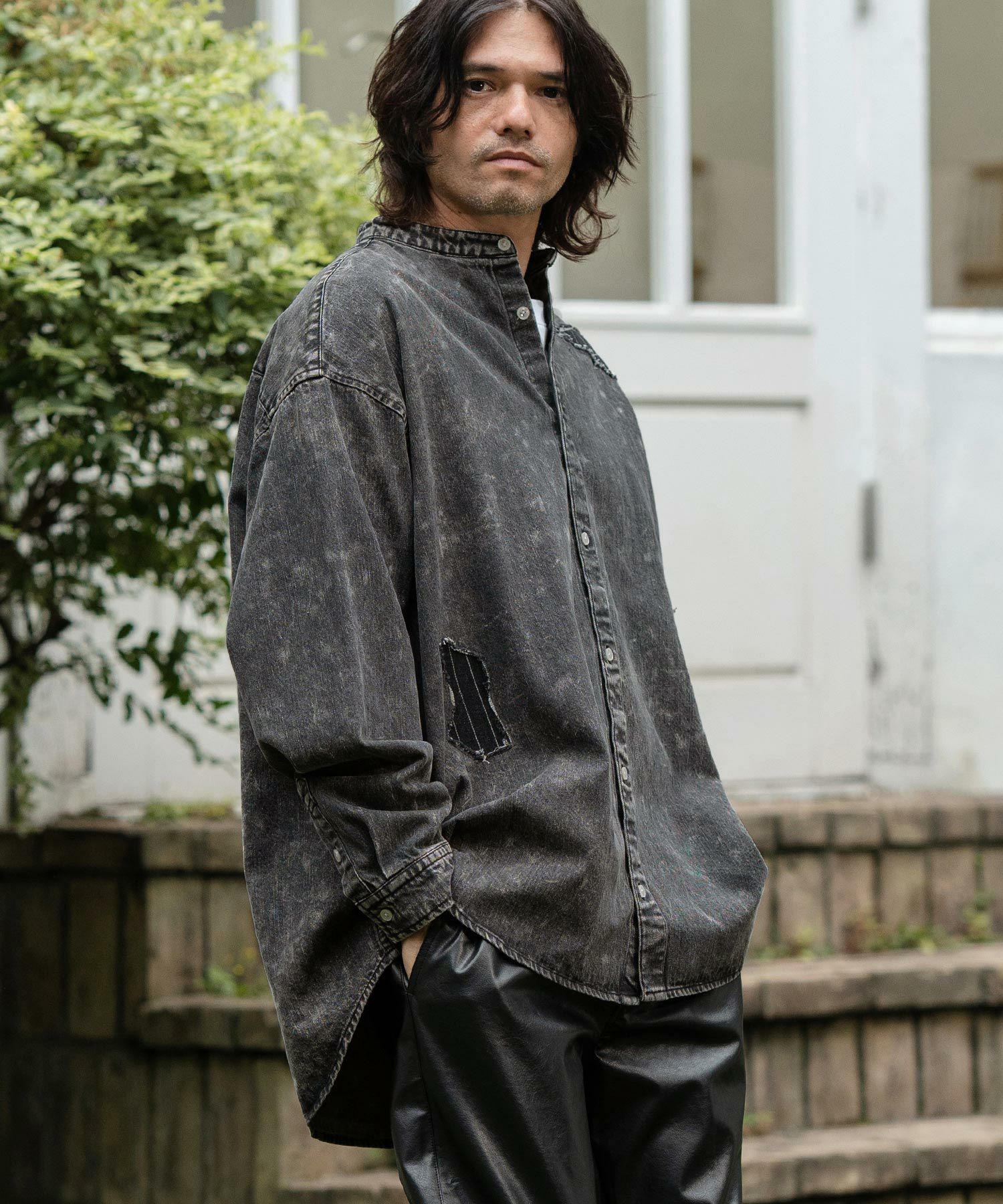 30%OFF【CAMBIO(カンビオ)】Chemical Wash Denim Distressed Shirts