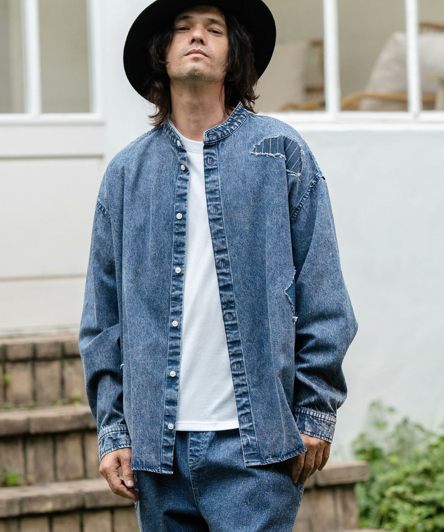 cinoh ダメージインディゴシャツ 50%OFF【CAMBIO(カンビオ)】Distressed Paint Denim Shirts デニム