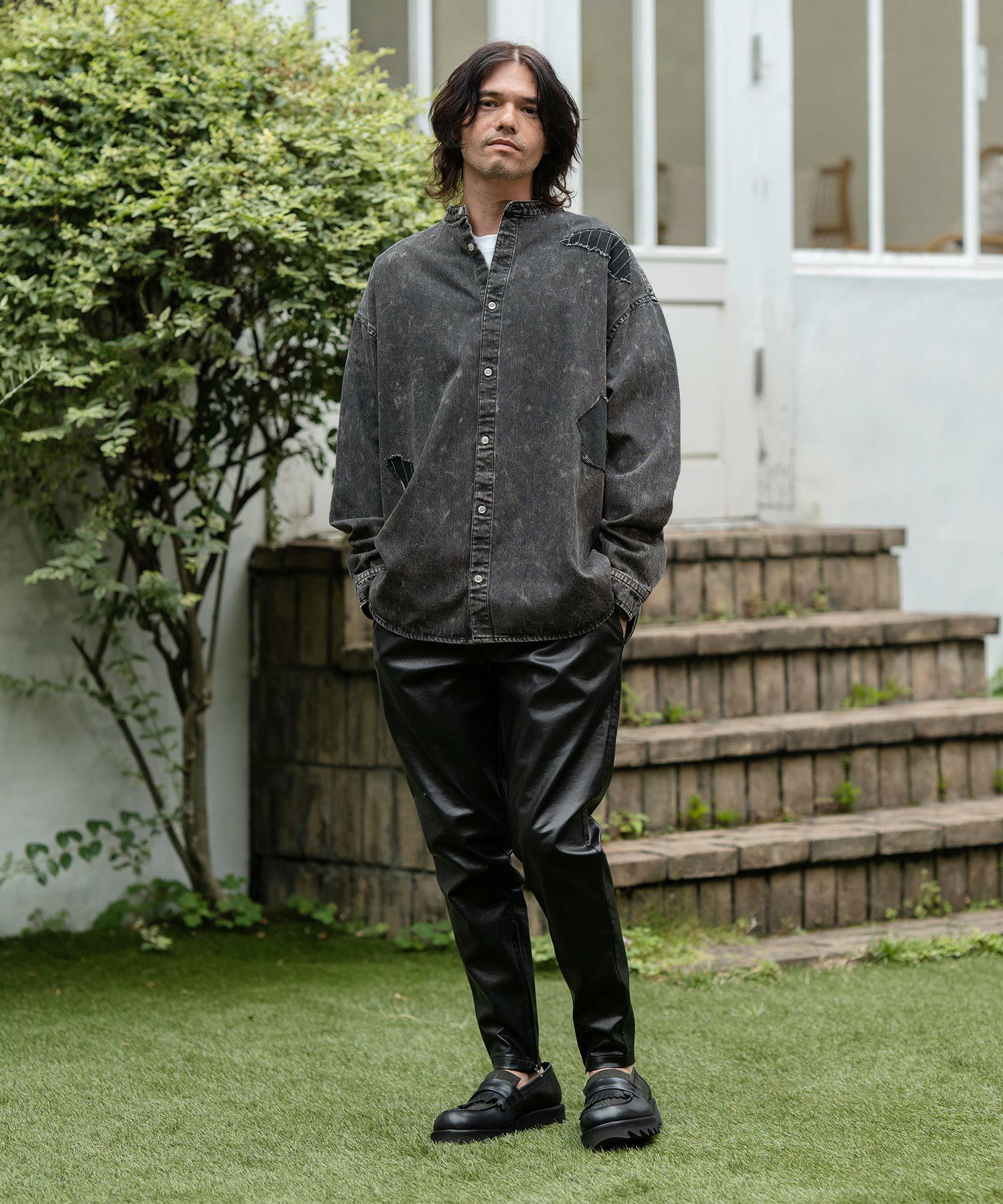 30%OFF【CAMBIO(カンビオ)】Chemical Wash Denim Distressed Shirts
