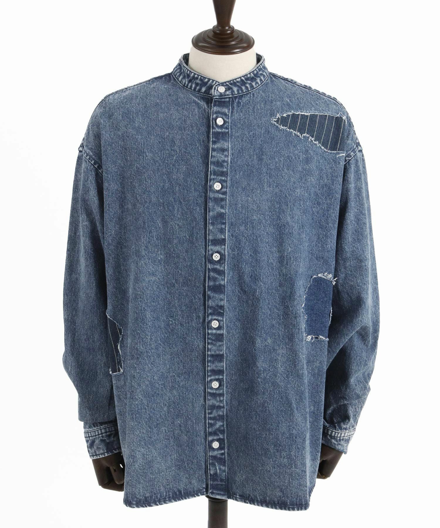 30%OFF【CAMBIO(カンビオ)】Chemical Wash Denim Distressed Shirts