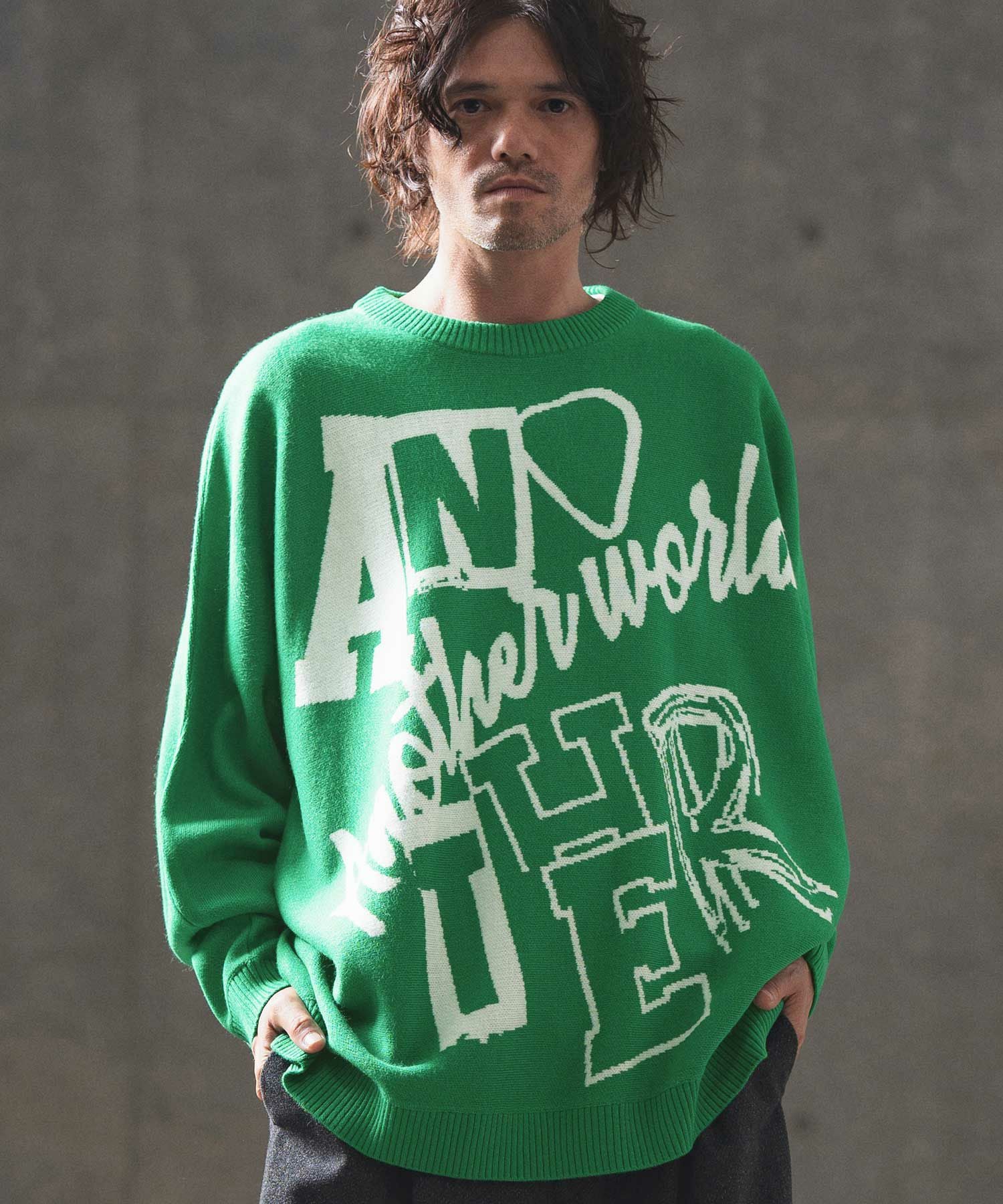 50%OFF【GLIMCLAP(グリムクラップ)】Logo jacquard oversized sweater