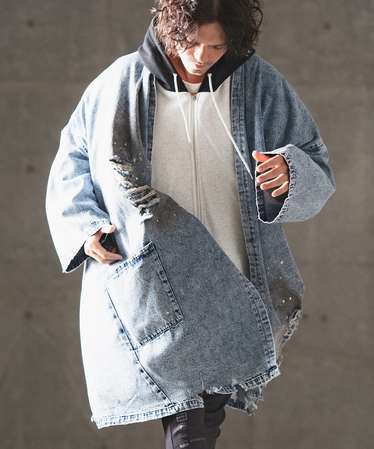 30%OFF【GLIMCLAP(グリムクラップ)】Used processing denim gown-ish