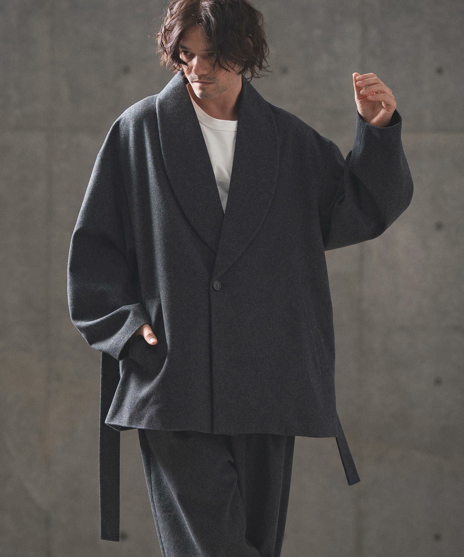 50%OFF【GLIMCLAP(グリムクラップ)】Brushed fabric shawl collar coat