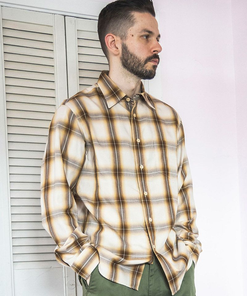 【美品】アンバーグリーム ヘンリーブラウス レッドチェック M 50%OFF【MROLIVE(ミスターオリーブ)】TENCEL OMBRE CHECK -REGULAR
