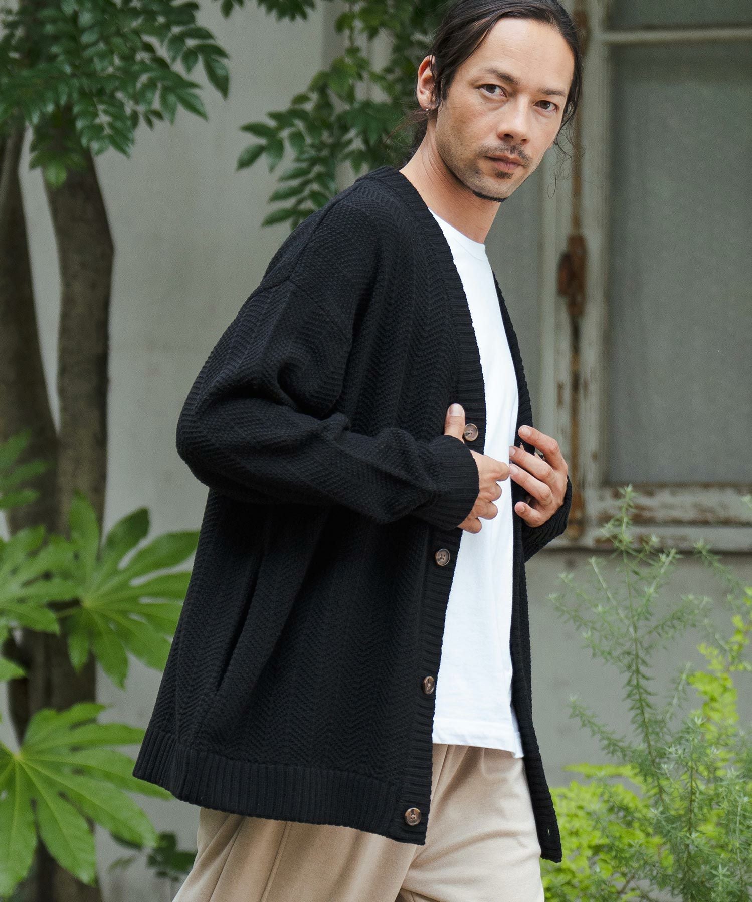 新品未使用　thomas magpie ジャガード　カーディガン　ブラック 30%OFF【CAMBIO(カンビオ)】Stripe Jacquard Knit Cardigan ニット