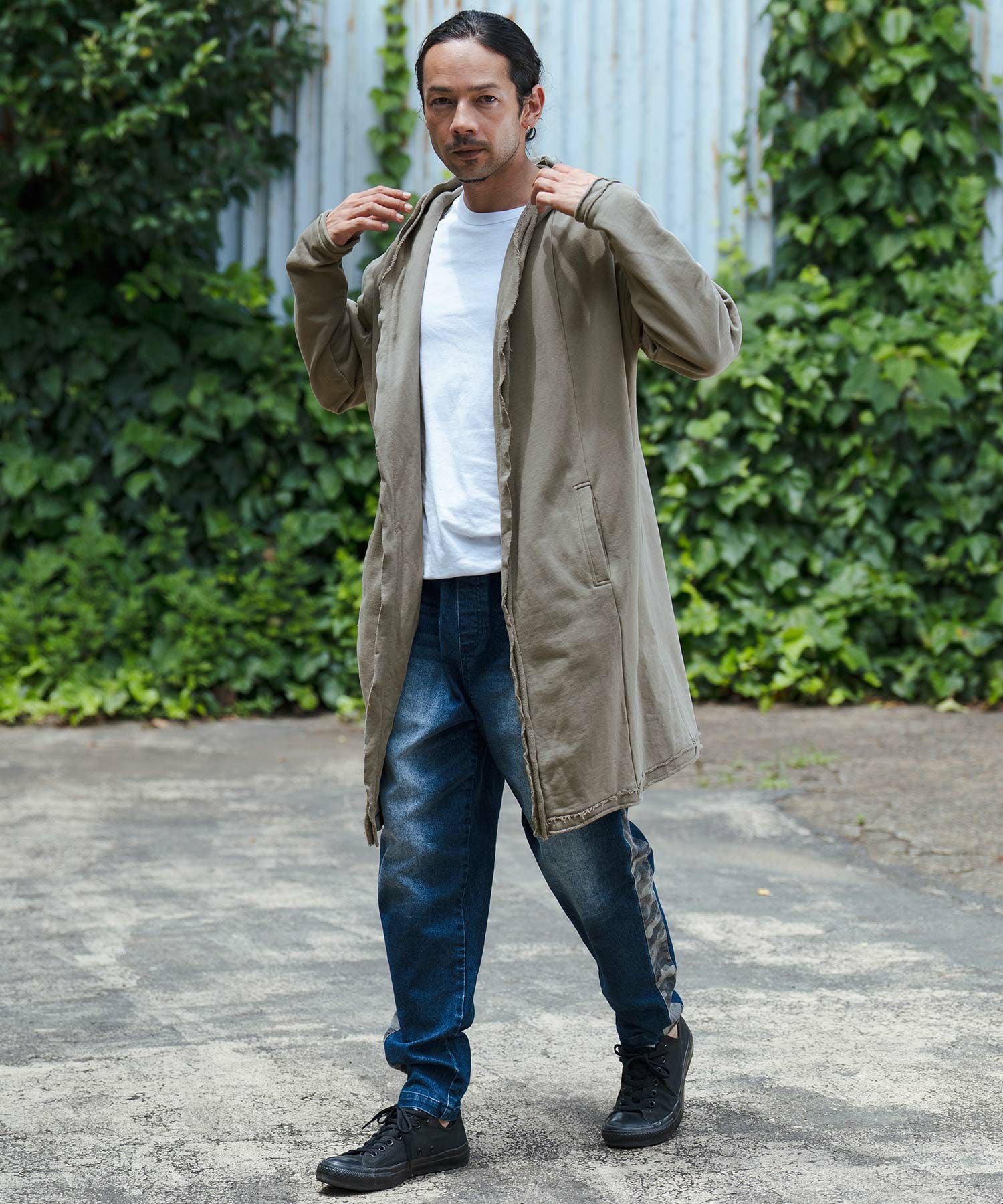 ロングカーディガン 30%OFF【CAMBIO(カンビオ)】裏毛カットオフフーデッドロング