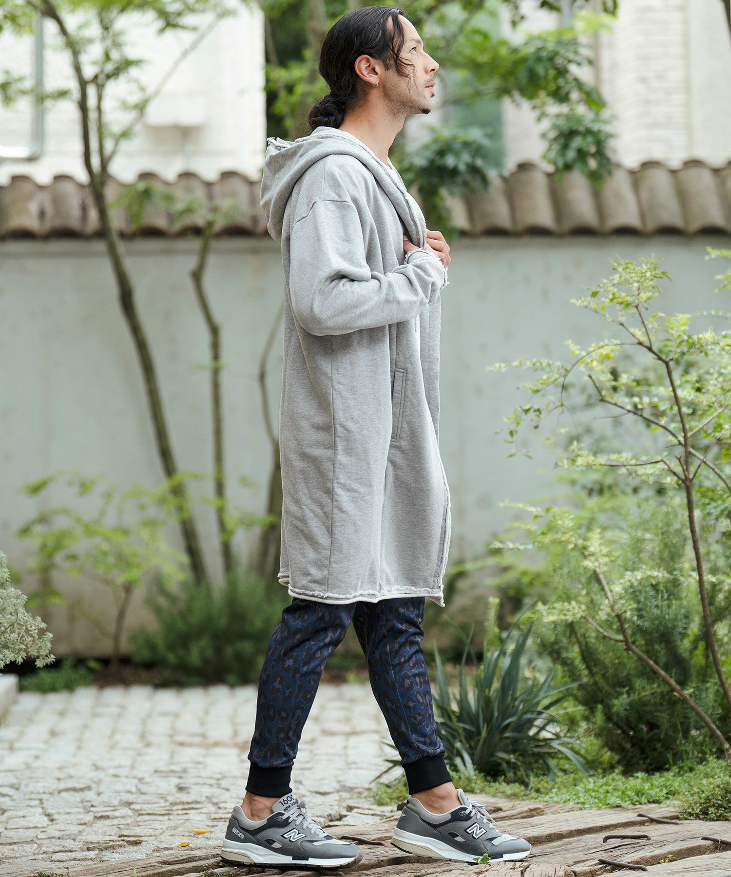 ロングカーディガン 30%OFF【CAMBIO(カンビオ)】裏毛カットオフフーデッドロング