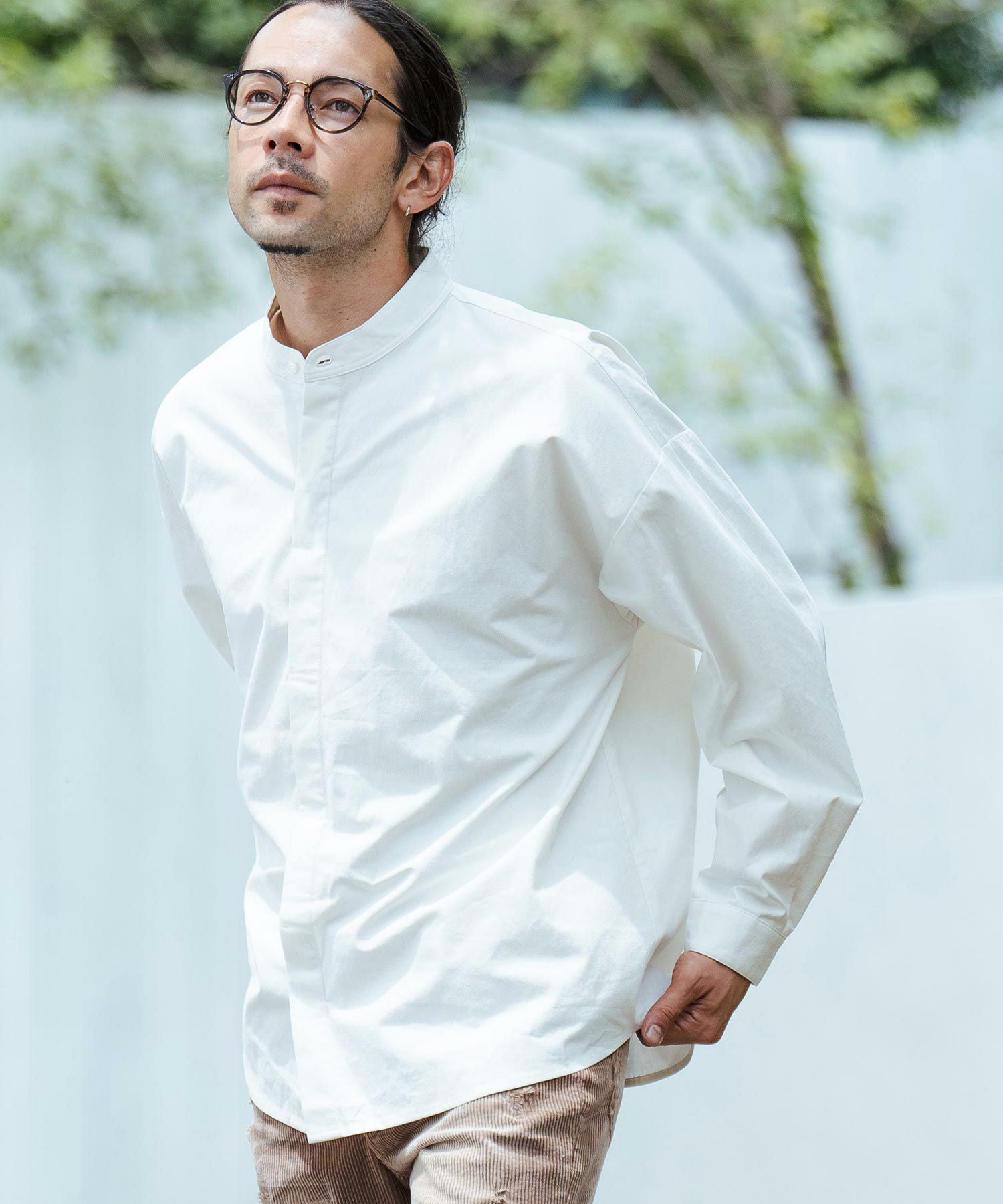 50%OFF【CAMBIO(カンビオ)】コットンスタンドカラー比翼シャツ(CMB