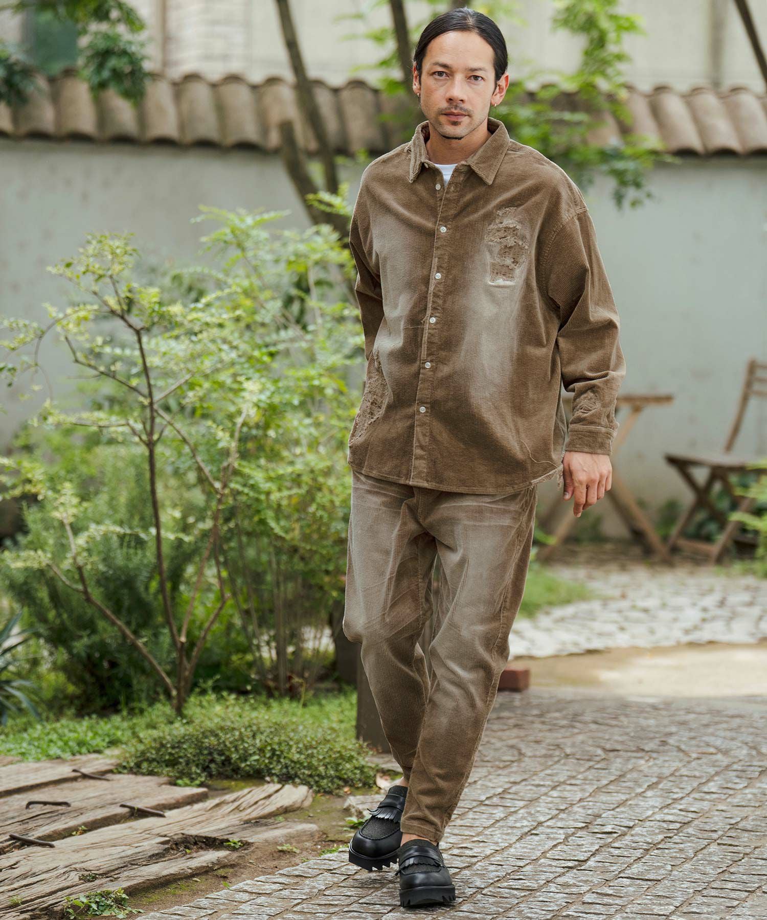 30%OFF【CAMBIO(カンビオ)】Wide Ribbed Stretch Corduroy Distressed