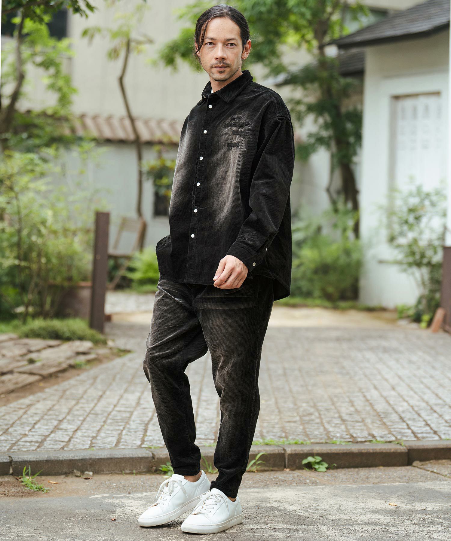 カンビオ　コーデュロイ　サルエルテーパードパンツ　黒 CAMBIO(カンビオ)】Middle Wale Corduroy Stretch Soft Sarrouel