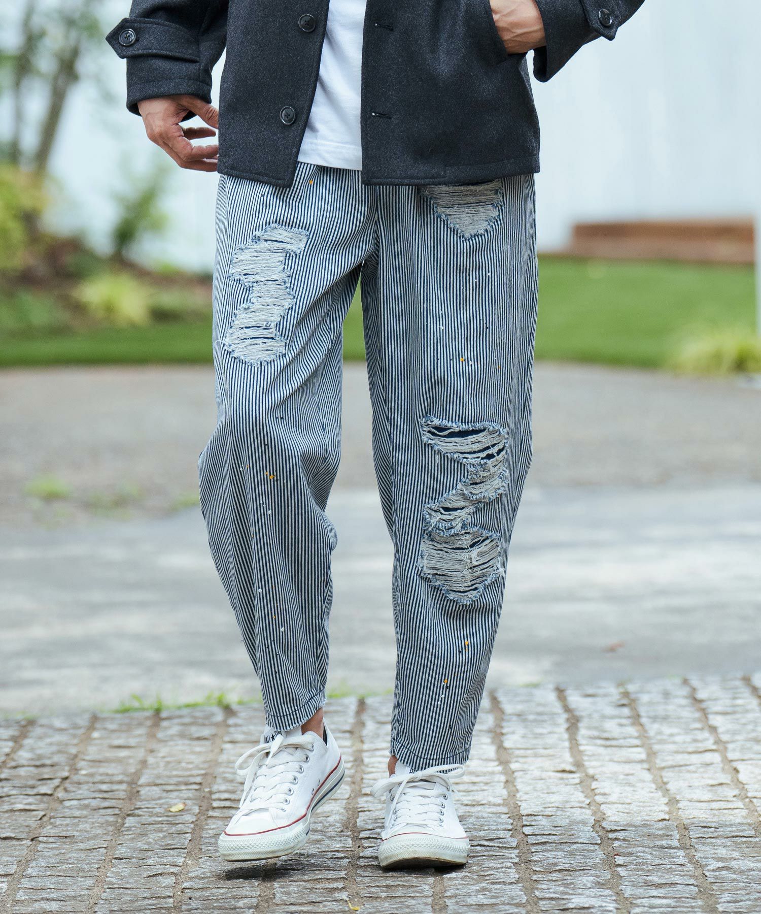 50%OFF【CAMBIO(カンビオ)】Vintage Like Hickory Denim Balloon Pants