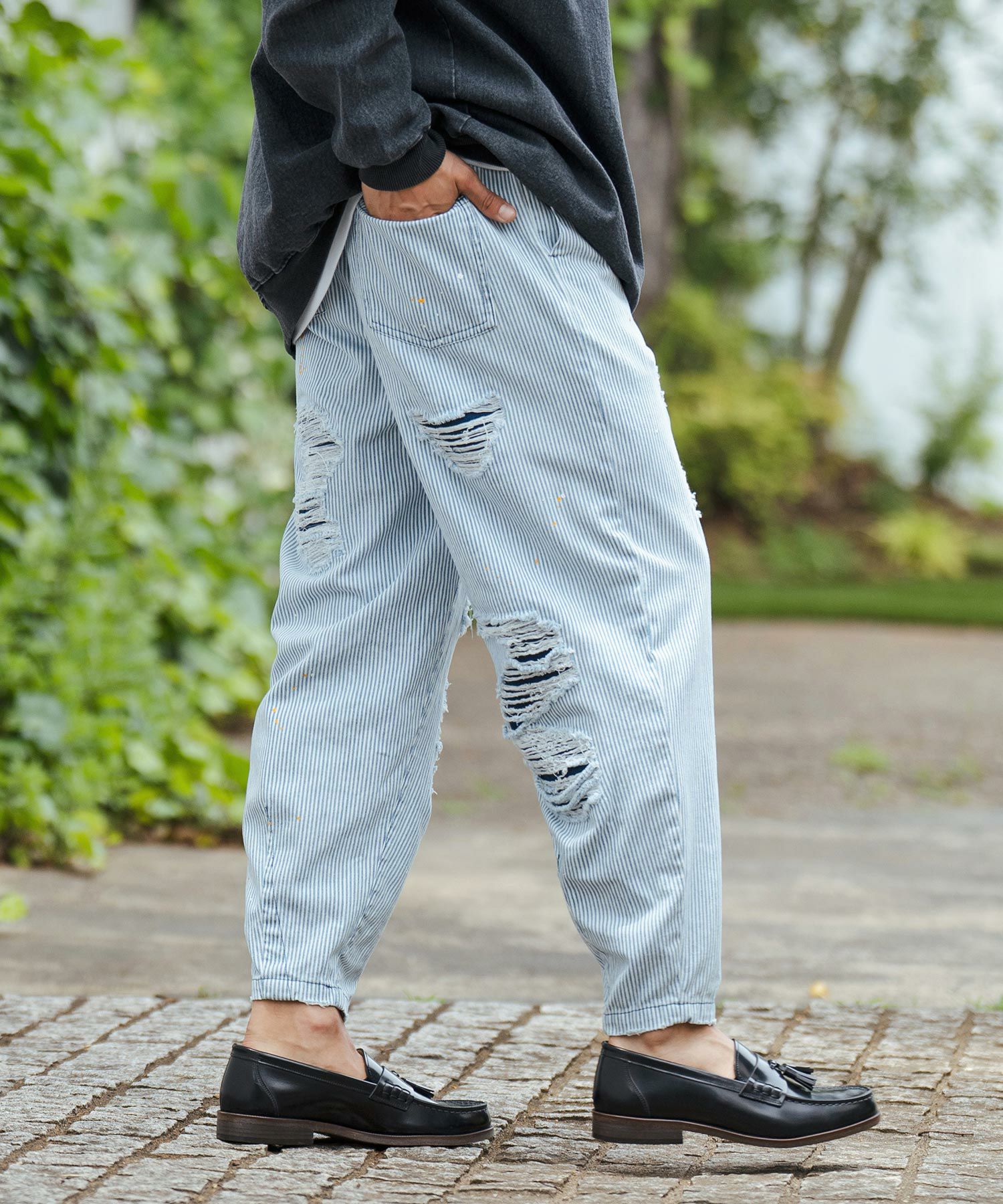 50%OFF【CAMBIO(カンビオ)】Vintage Like Hickory Denim Balloon Pants