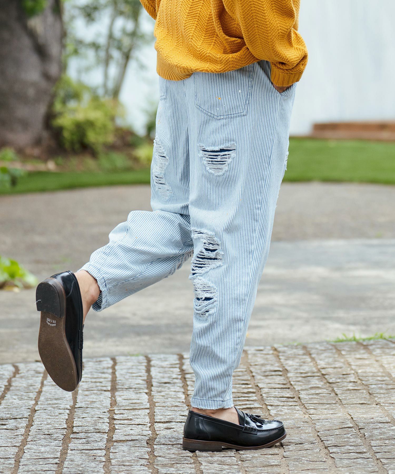 50%OFF【CAMBIO(カンビオ)】Vintage Like Hickory Denim Balloon Pants