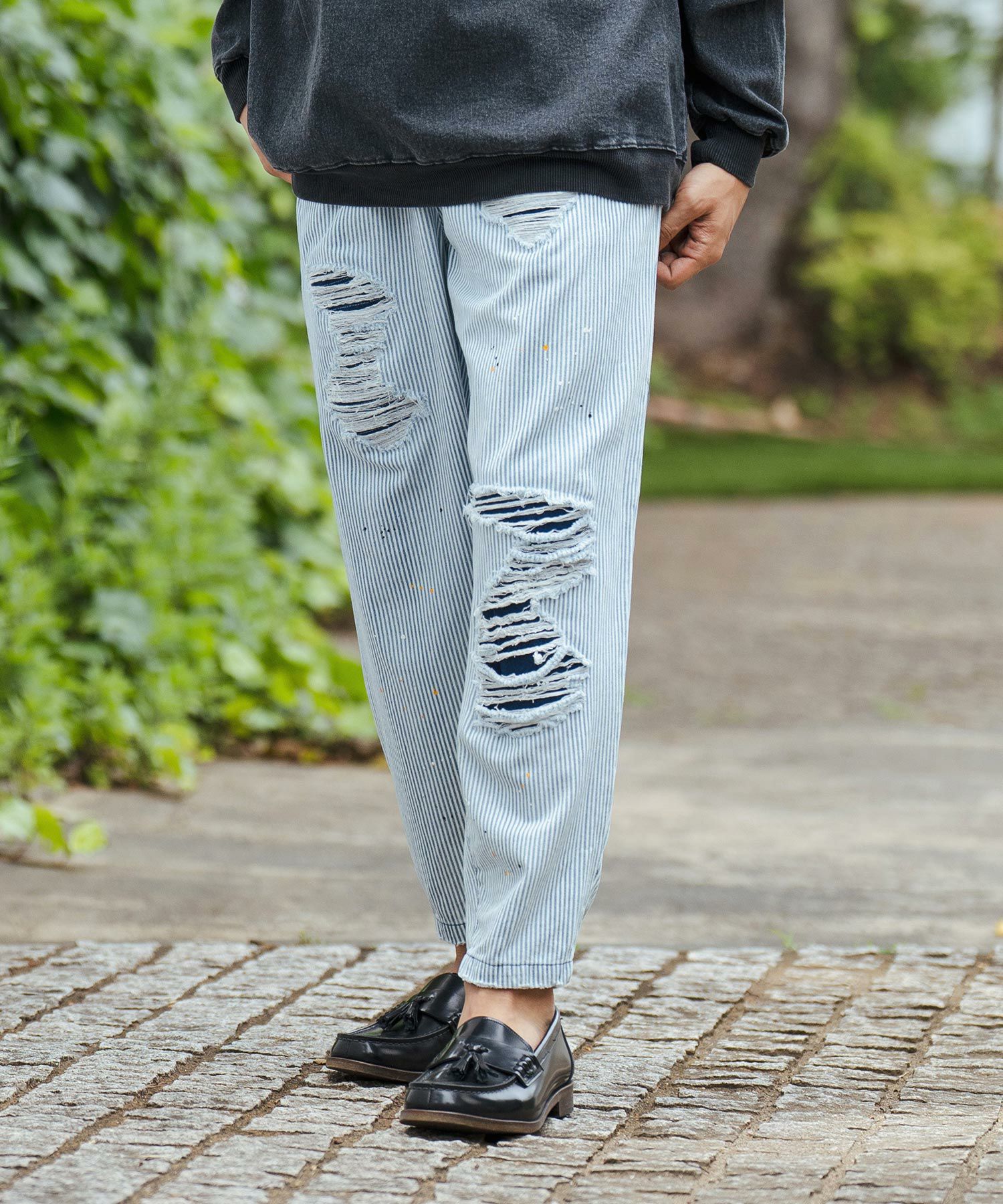 50%OFF【CAMBIO(カンビオ)】Vintage Like Hickory Denim Balloon Pants
