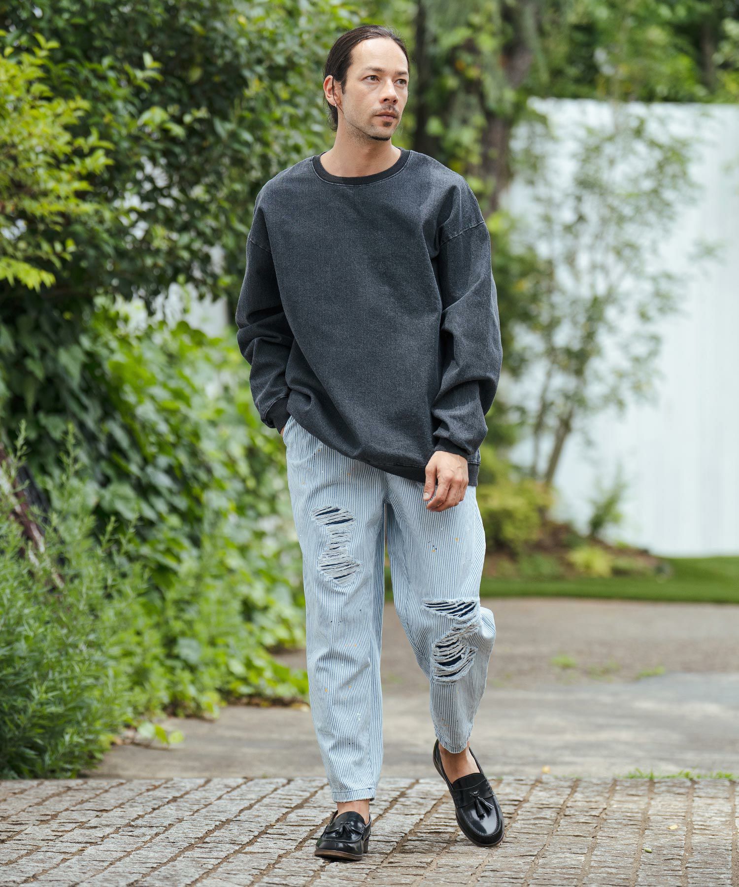 50%OFF【CAMBIO(カンビオ)】Vintage Like Hickory Denim Balloon Pants