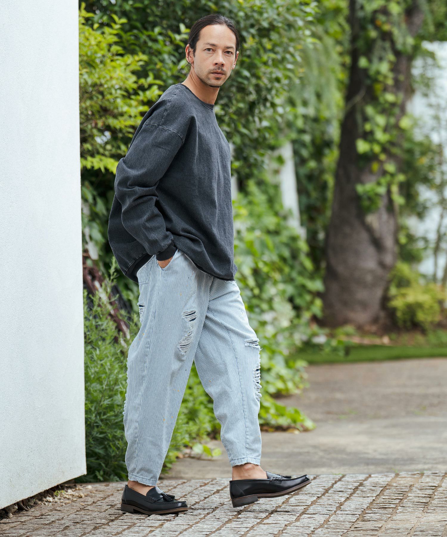 50%OFF【CAMBIO(カンビオ)】Vintage Like Hickory Denim Balloon Pants
