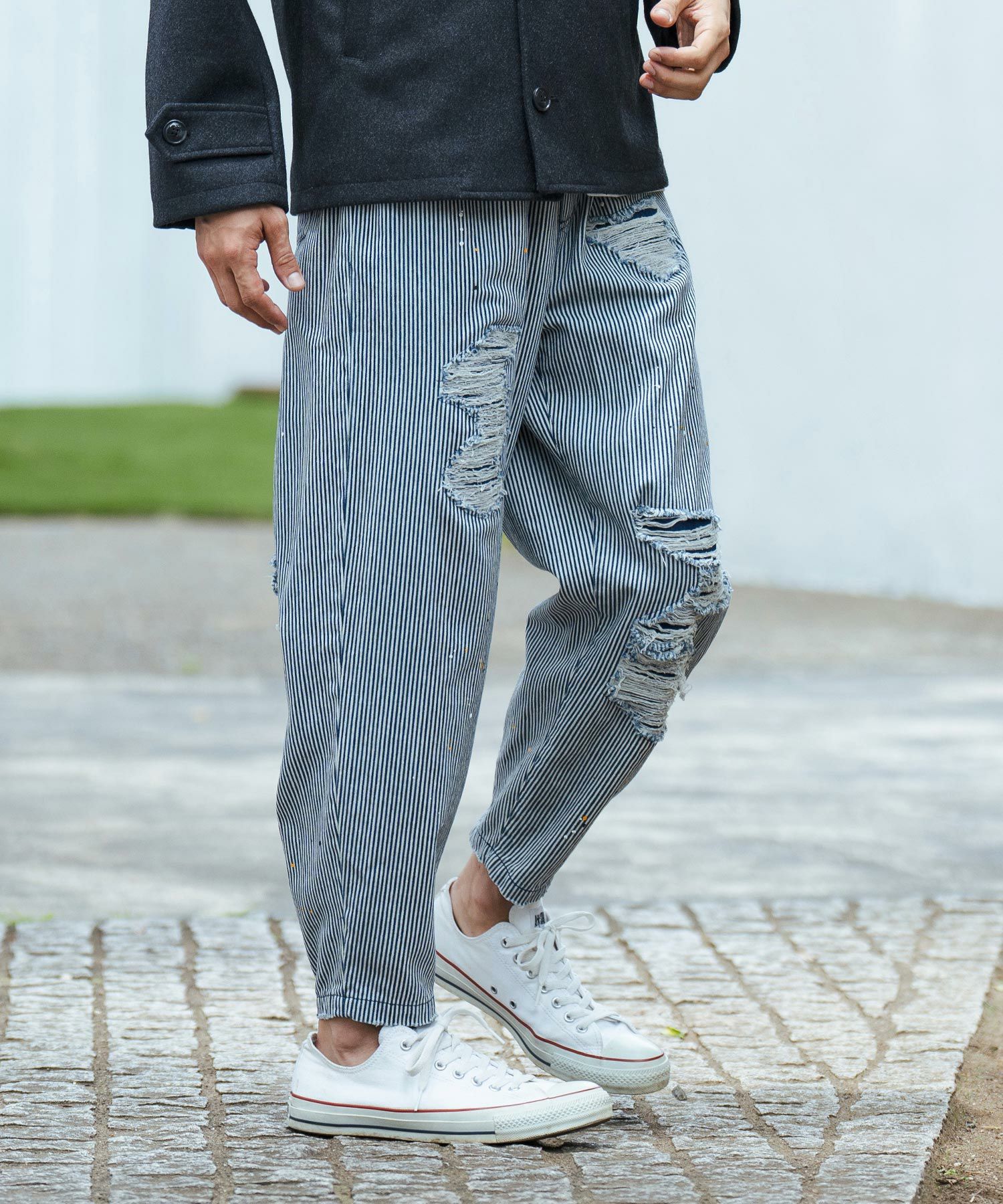 50%OFF【CAMBIO(カンビオ)】Vintage Like Hickory Denim Balloon Pants
