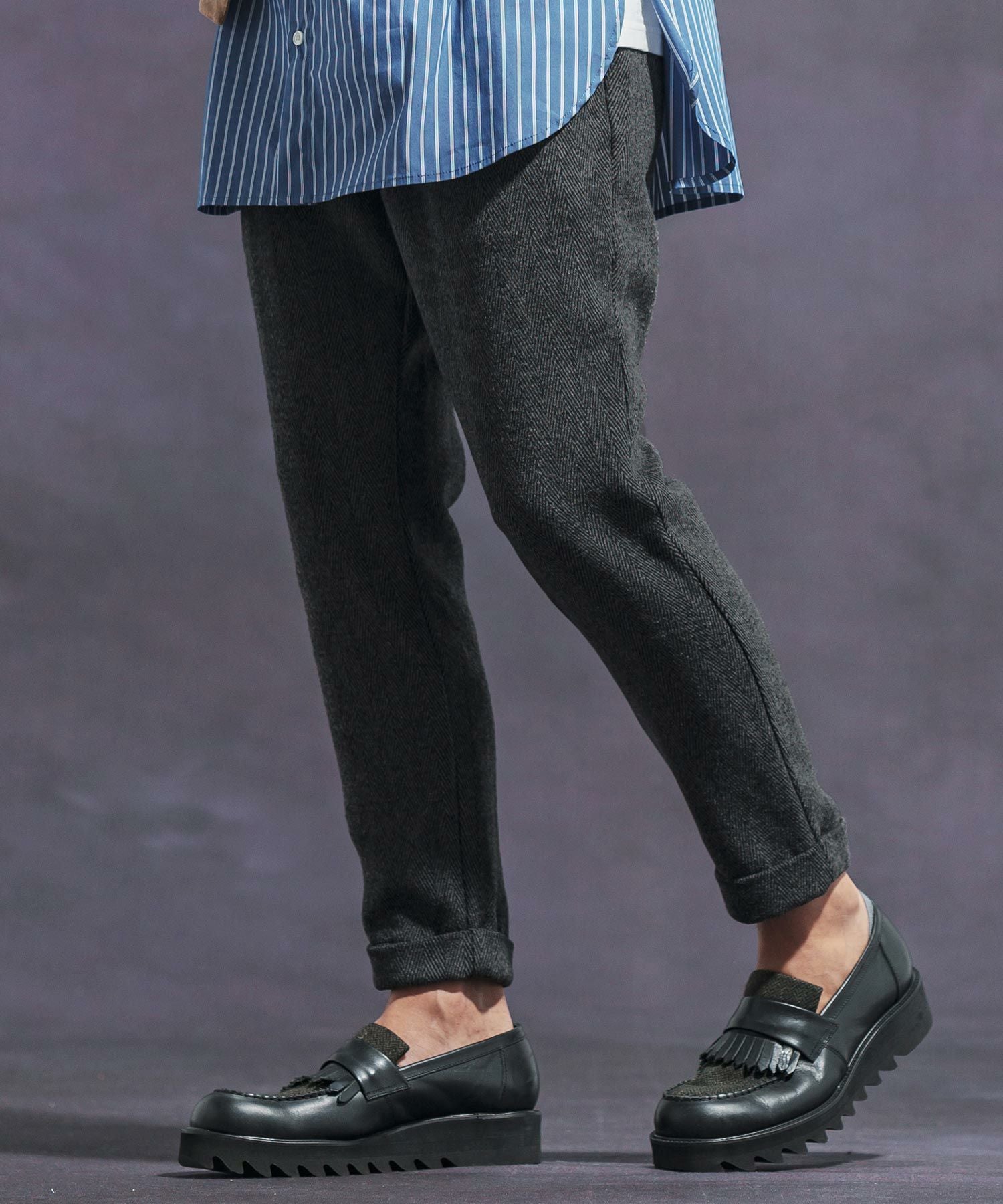 30%OFF【Jih Nunc(ジーヌンク)】ツイードテーパードロールアップパンツ