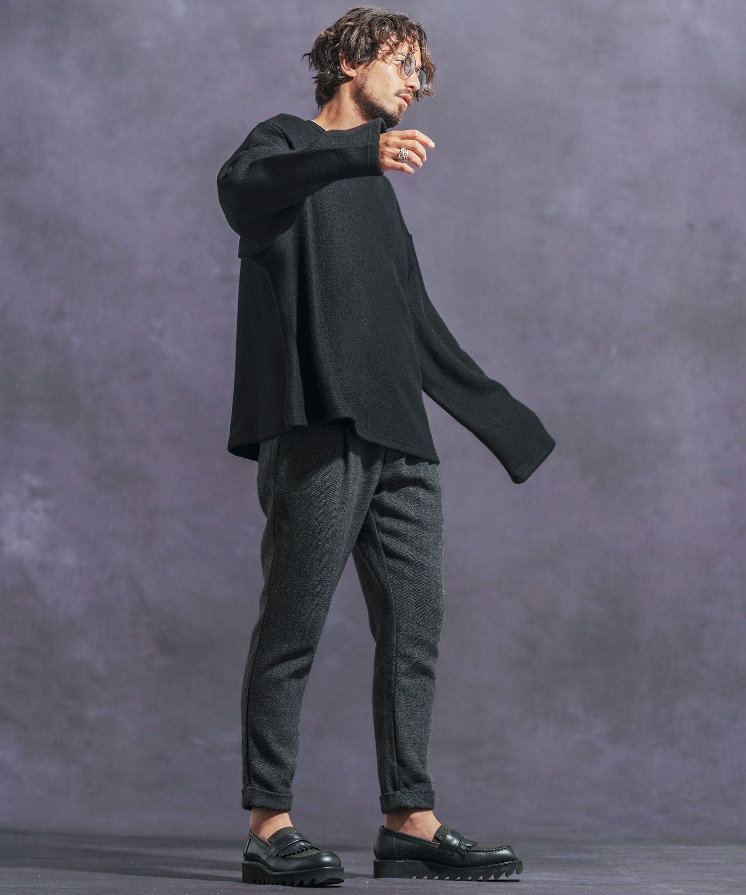 50%OFF【Jih Nunc(ジーヌンク)】ツイードテーパードロールアップパンツ