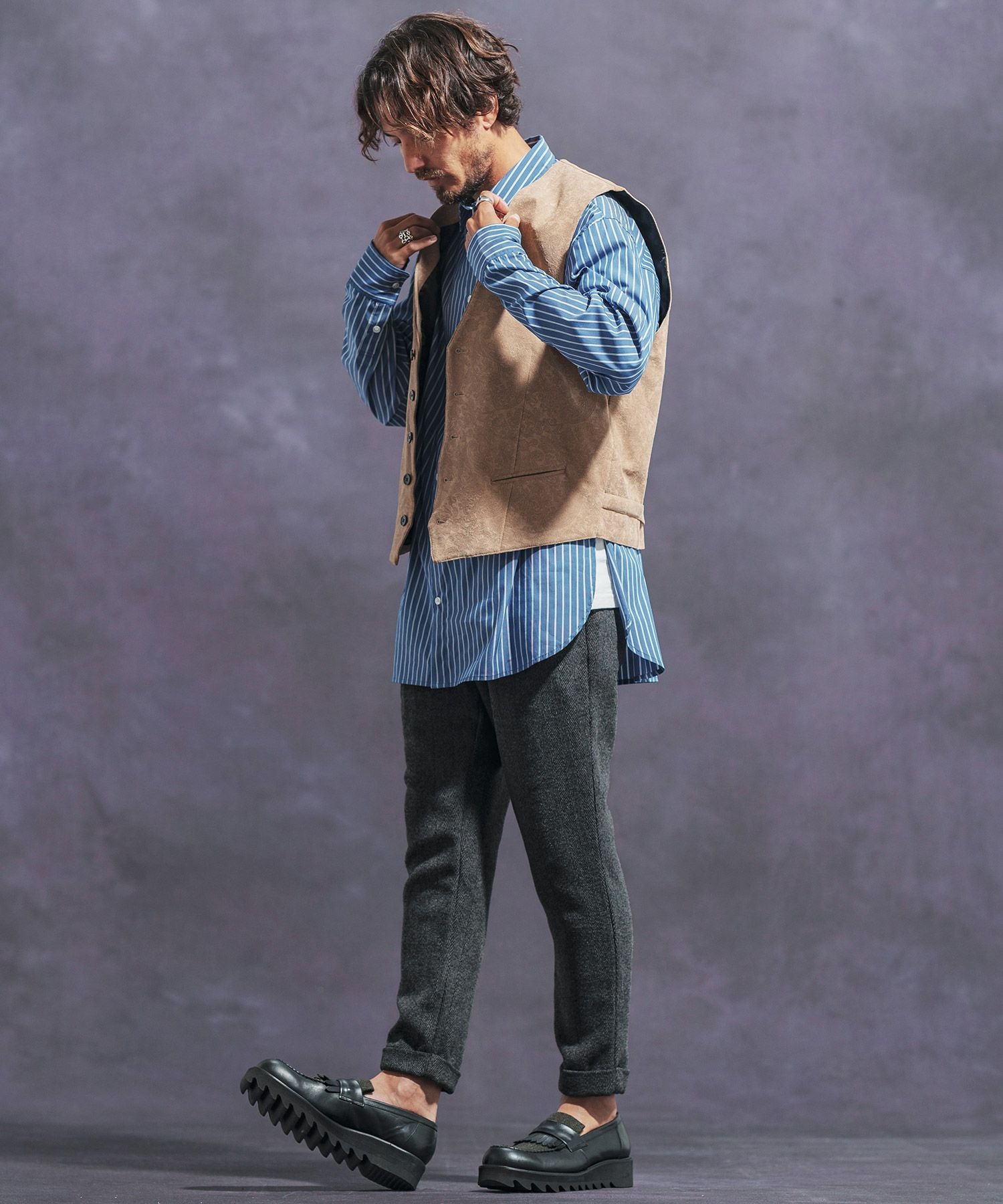 50%OFF【Jih Nunc(ジーヌンク)】ツイードテーパードロールアップパンツ