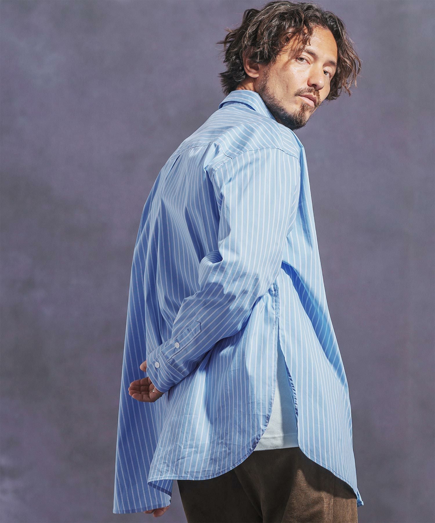 Jih Nunc(ジーヌンク)】ストレッチオーバーサイズストライプシャツ(JIH