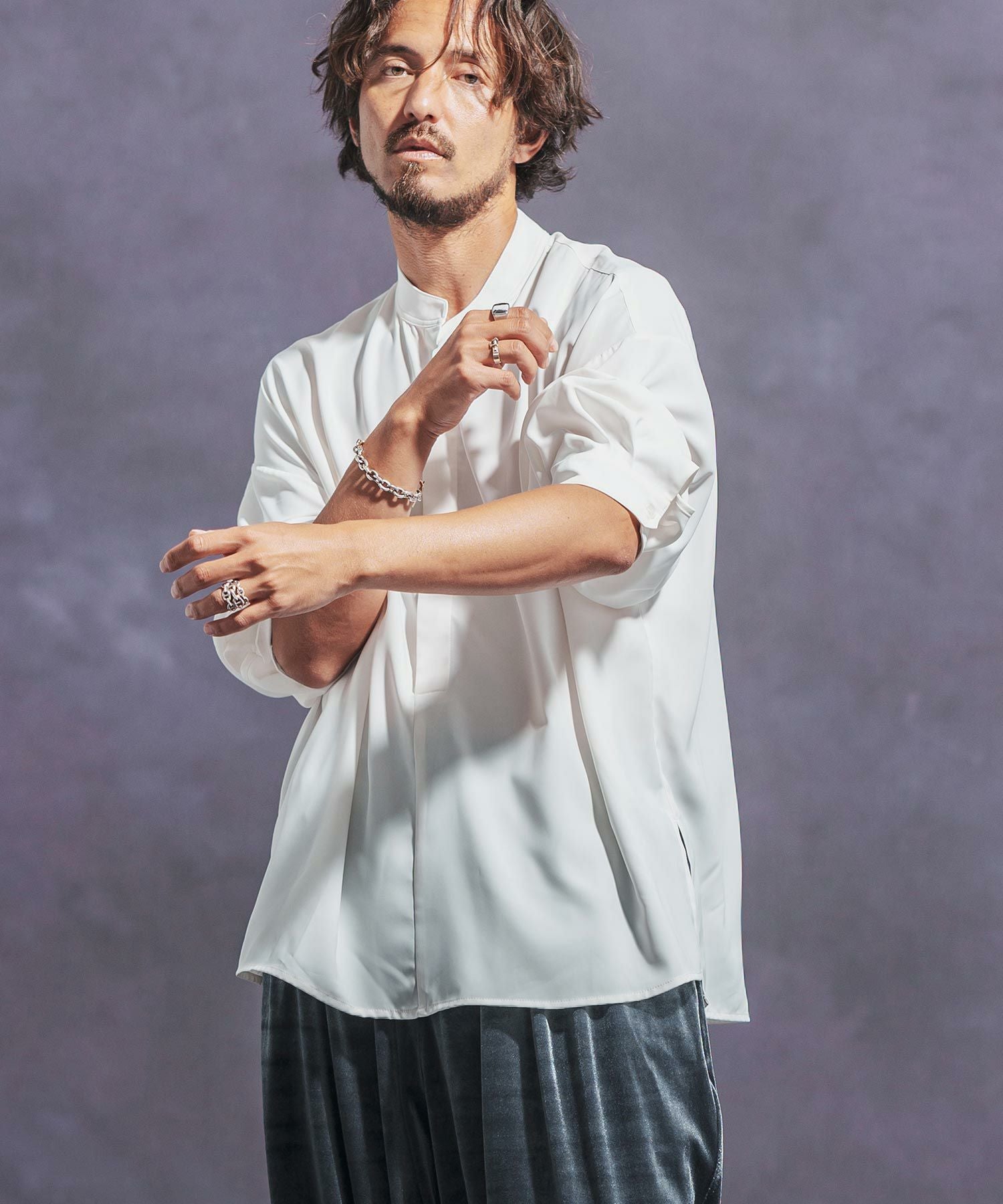 30%OFF【Jih Nunc(ジーヌンク)】スタンドカラー比翼プルオーバーシャツ