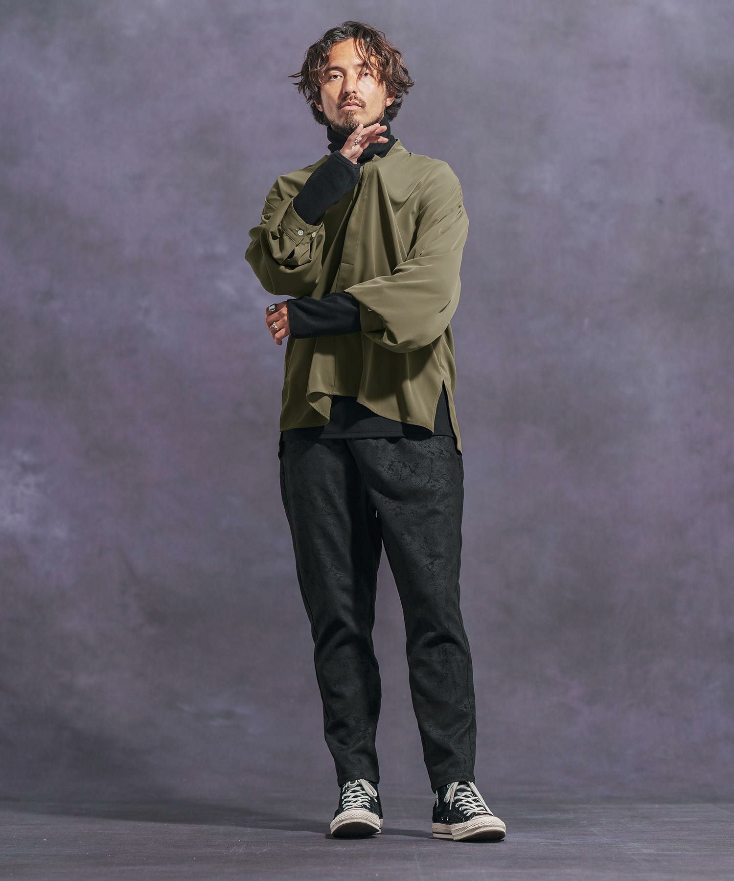 30%OFF【Jih Nunc(ジーヌンク)】スタンドカラー比翼プルオーバーシャツ