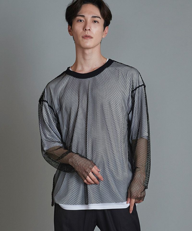 70%OFF【NO ID.(ノーアイディー)】ﾚｲﾔｰﾄﾞﾒｯｼｭﾛﾝT カットソー(455006