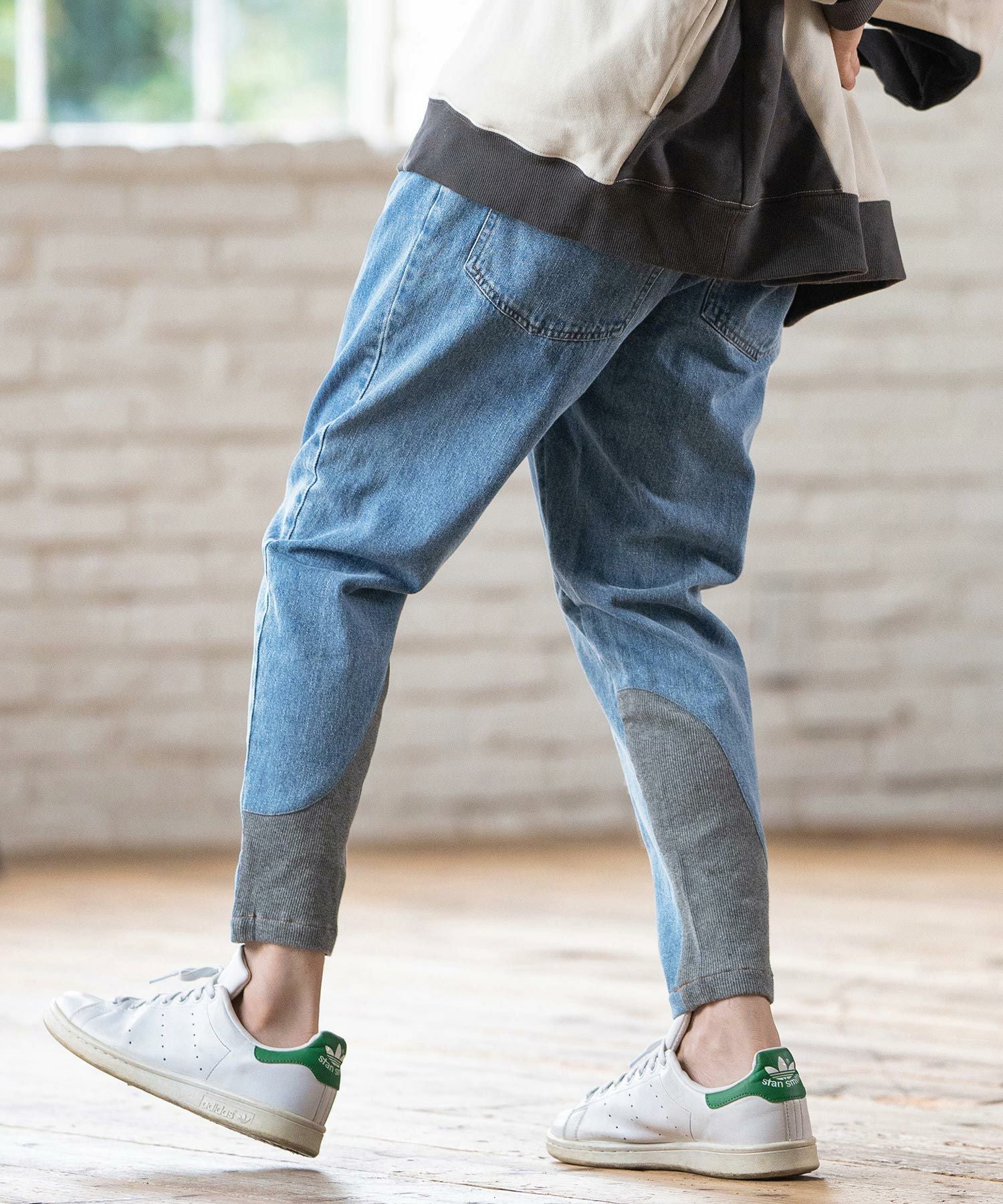 テーパードデニム　CAMBIO カンビオ サルエルパンツ裾リブデニムパンツ CAMBIO(カンビオ)】 裾裏リブ使いテーパードデニムパンツ(HLCM0163