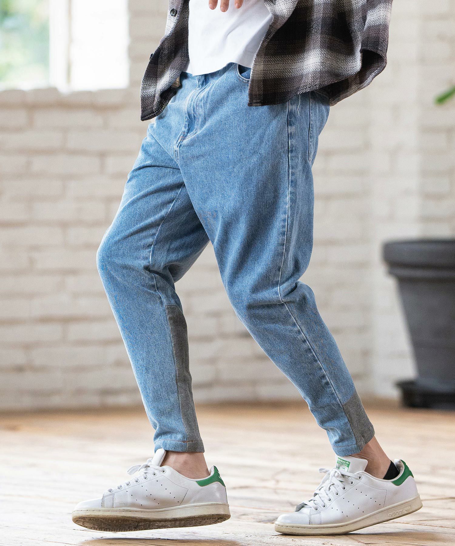 テーパードデニム　CAMBIO カンビオ サルエルパンツ裾リブデニムパンツ CAMBIO(カンビオ)】 裾裏リブ使いテーパードデニムパンツ(HLCM0163