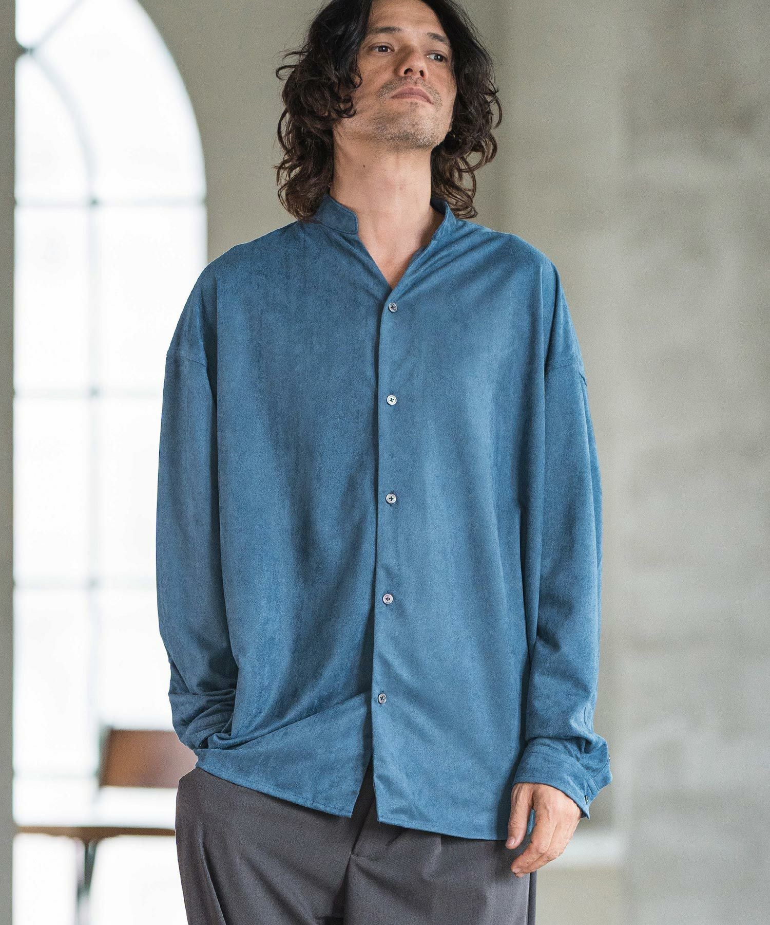 ユ*ム様 ヴィンテージ エポーレットシャツ スウェード ブラック 50%OFF【CAMBIO(カンビオ)】Synthetic Suede Leather Shirts スエード
