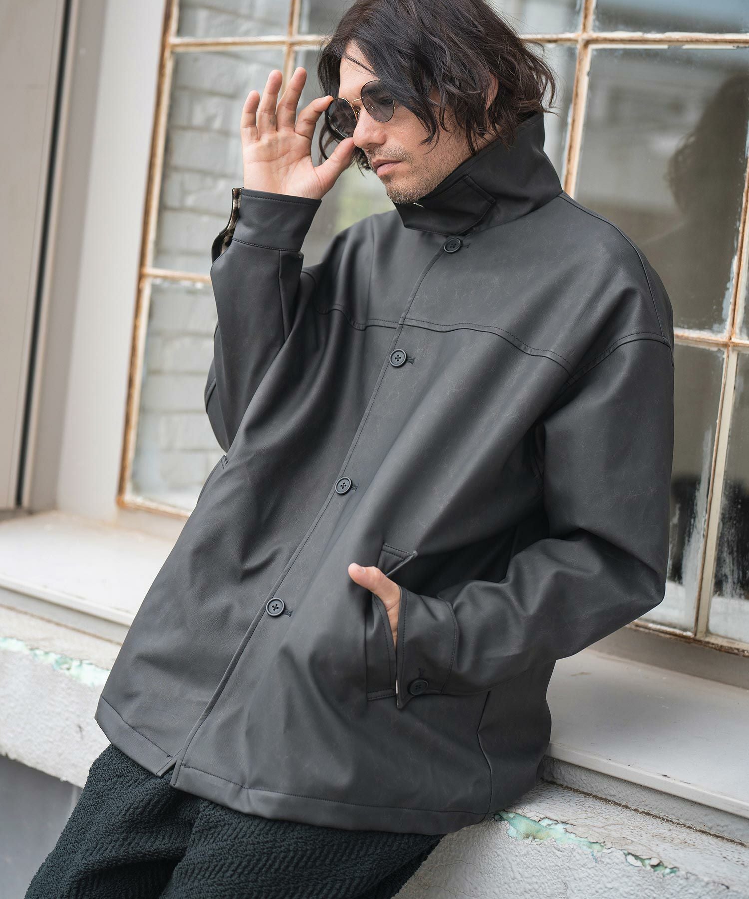 30%OFF【CAMBIO(カンビオ)】 Vintage Like Synthetic Leather Half