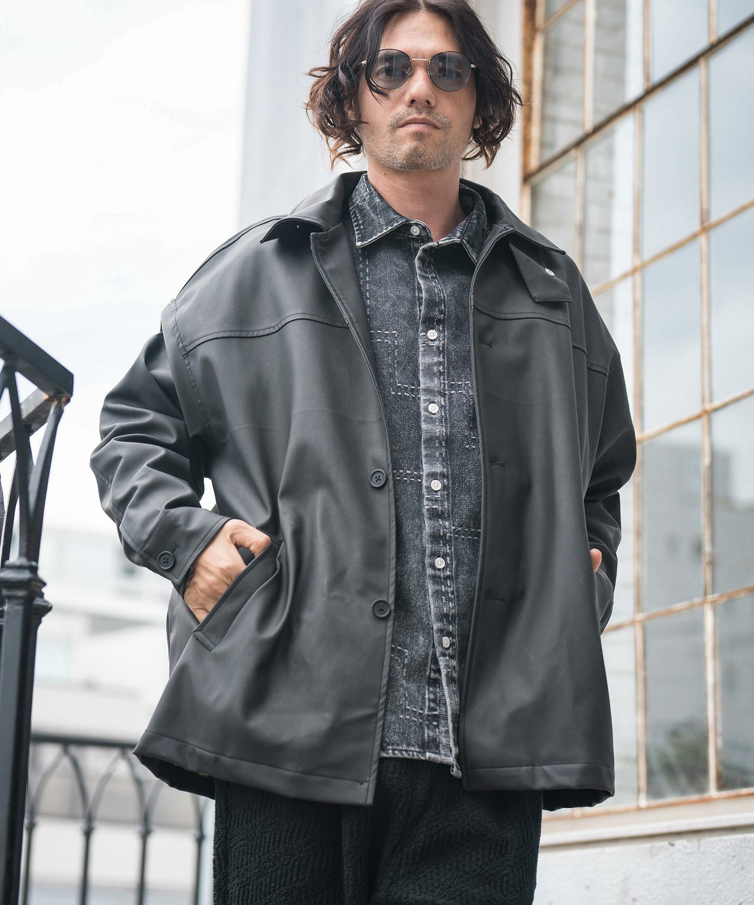 30%OFF【CAMBIO(カンビオ)】 Vintage Like Synthetic Leather Half