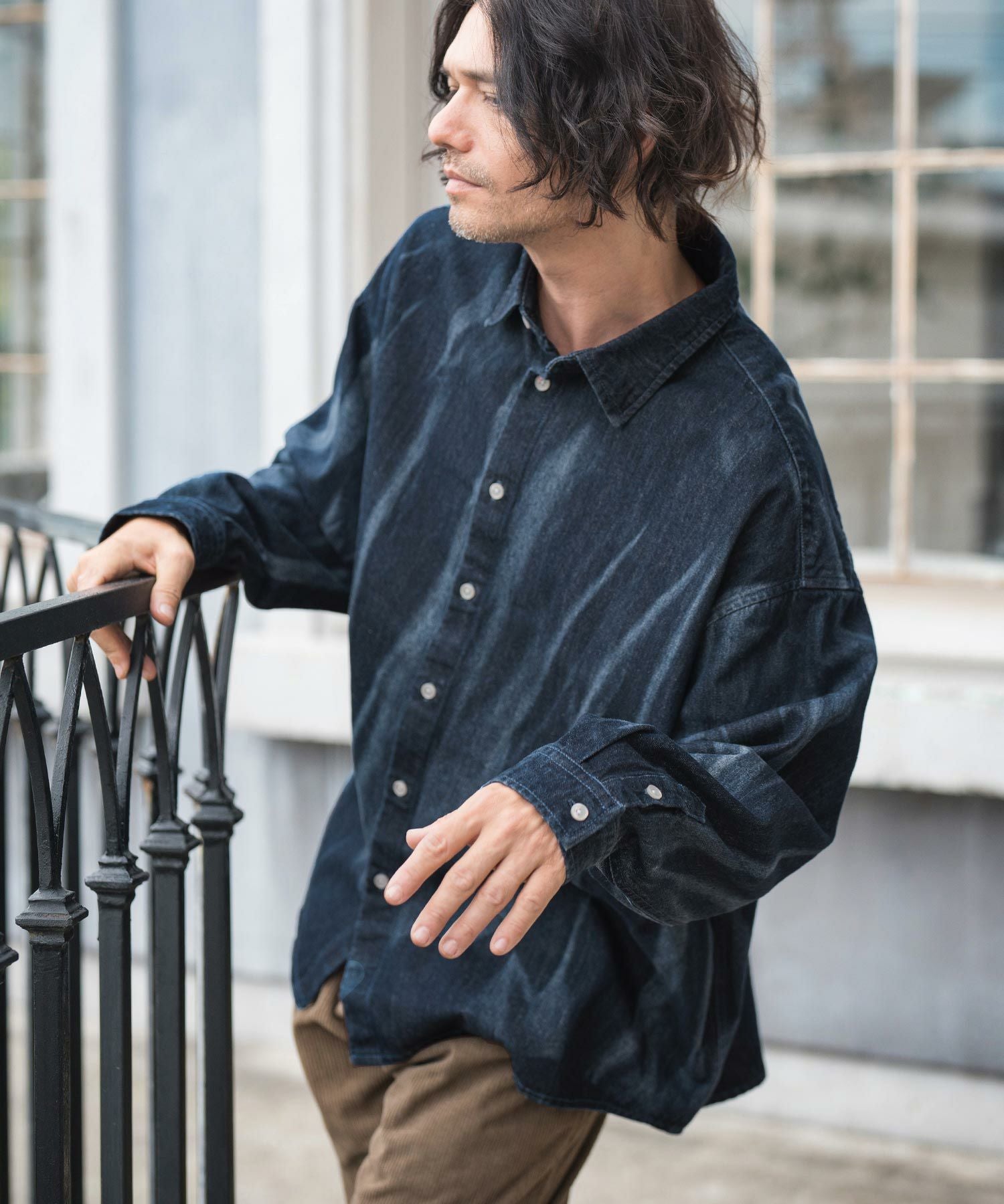 30%OFF【CAMBIO(カンビオ)】Wrinkled 10oz Cotton Denim Shirts デニム