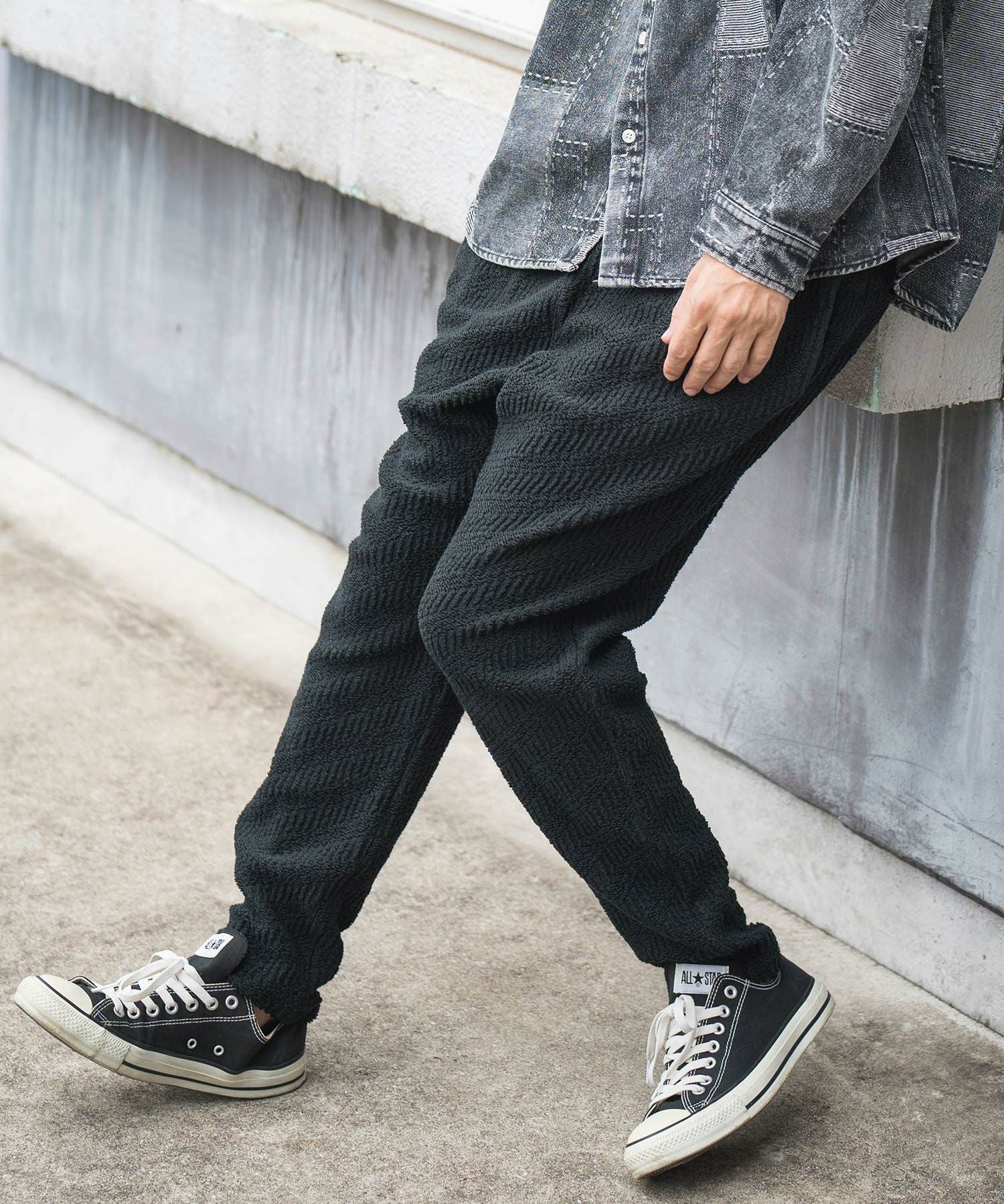 新品未使用　CAMBIO カンビオ【L】ヘリンボーン柄　サルエルパンツ ブラック 30%OFF【CAMBIO(カンビオ)】3D Knit Like Slim Pants サルエルジョガー