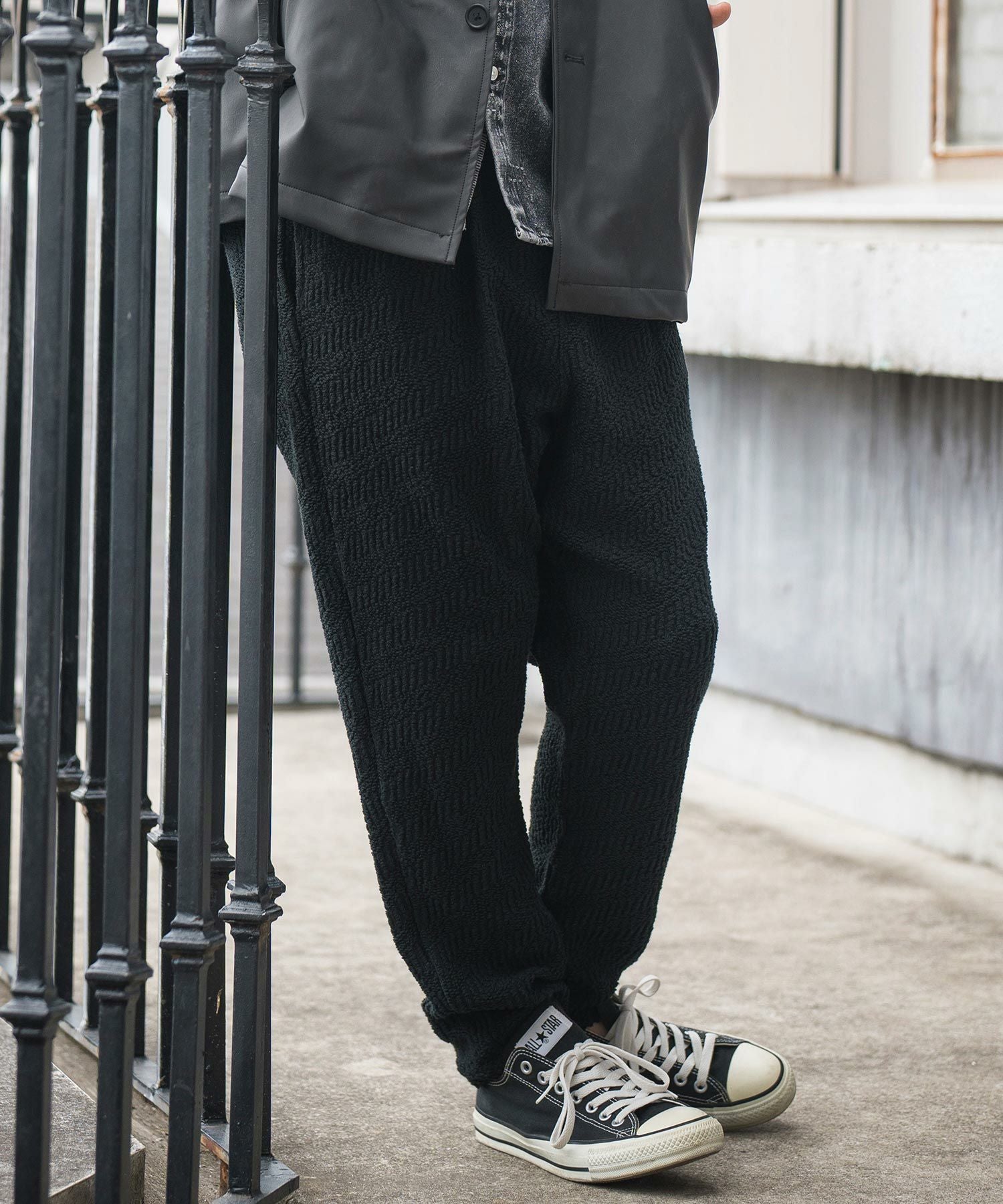 CAMBIO 黒 リブ編み ジョガーパンツ CAMBIO(カンビオ)】Tricot Waffle Jogger Pants ジョガーパンツ