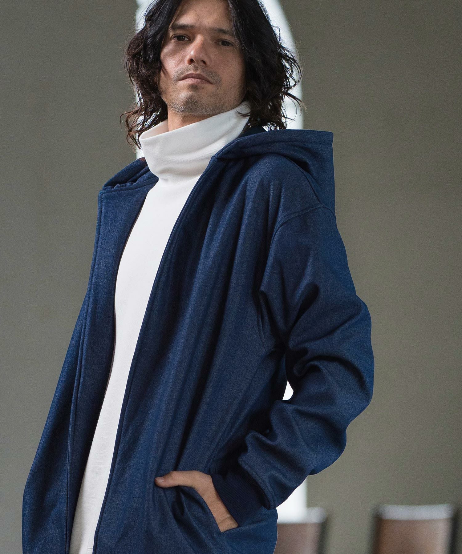 50%OFF【CAMBIO(カンビオ)】Fleece Bonding Denim Hooded Coat デニム