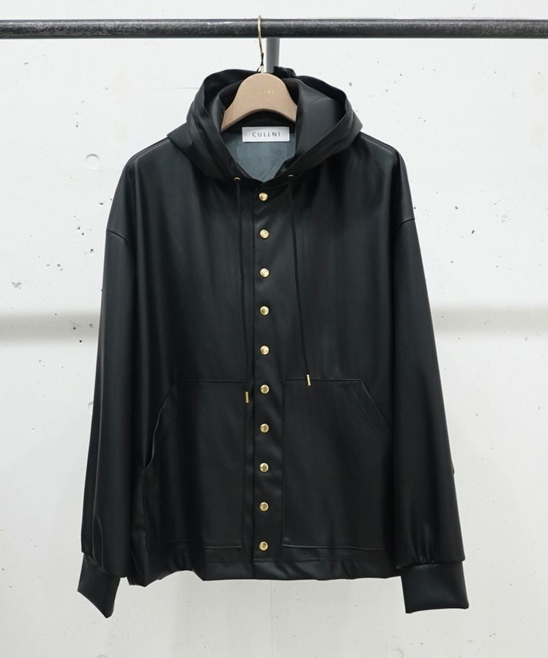 50%OFF【CULLNI(クルニ)】Faux Leather Dot Button Hoodie Blouson