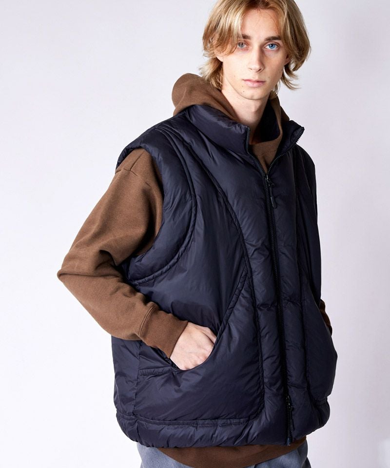 50%OFF【rehacer(レアセル)】 Shell Puff Down Vest ダウンベスト