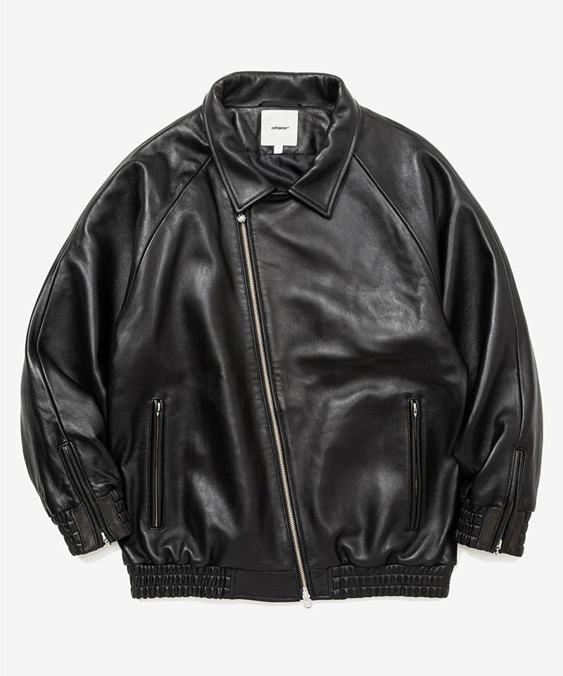 rehacer 黒 ベロアジャケット L rehacer(レアセル)】 Beatle Sheep Leather Down レザーダウン