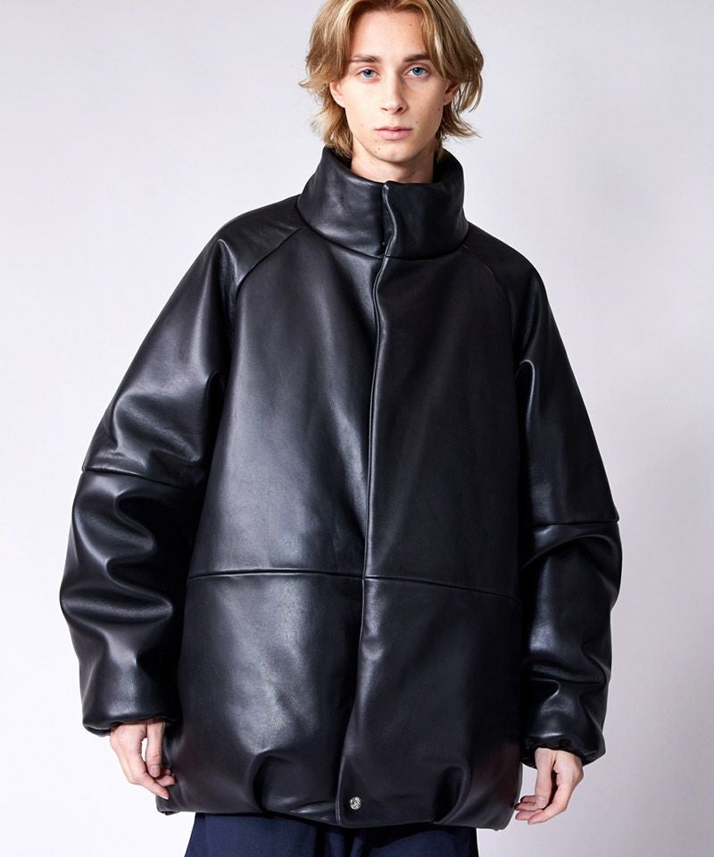 Calee⭐︎レザーダウン⭐︎ブラック ◇イタリア産カウレザー使用 ブラックレザーダウンジャケット◇ S～4XL