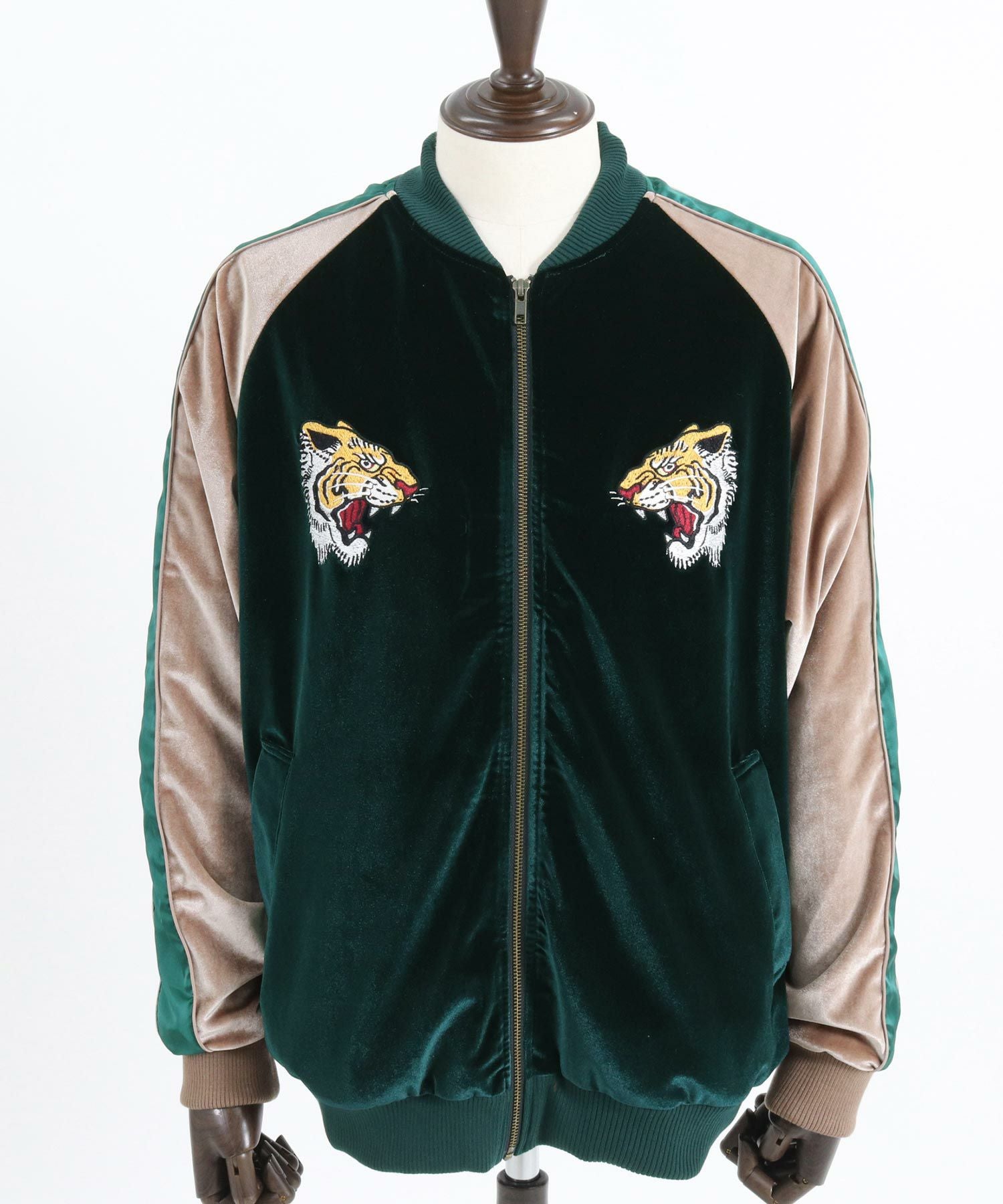 CAMBIO カンビオ スカジャン オリーブ 50%OFF【CAMBIO(カンビオ)】Tiger Embroidered Velour Souvenir Jacket
