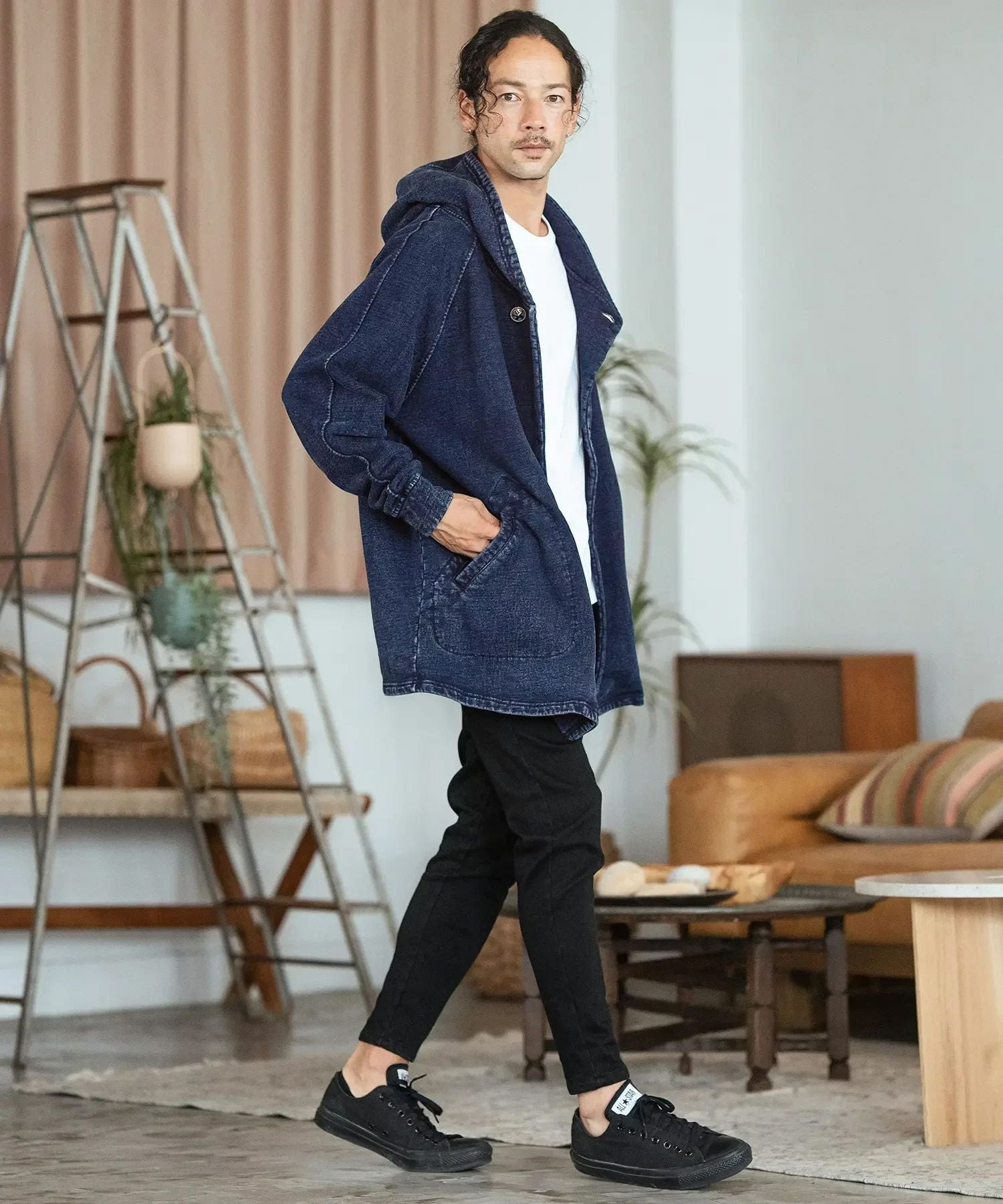 30%OFF【CAMBIO(カンビオ)】Indigo URAKE Poncho Like Hooded Jacket