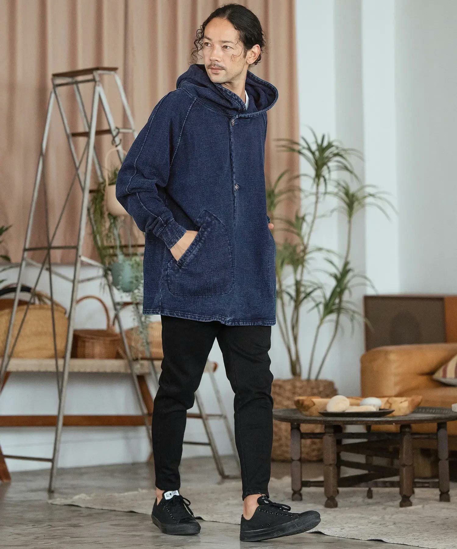 30%OFF【CAMBIO(カンビオ)】Indigo URAKE Poncho Like Hooded Jacket