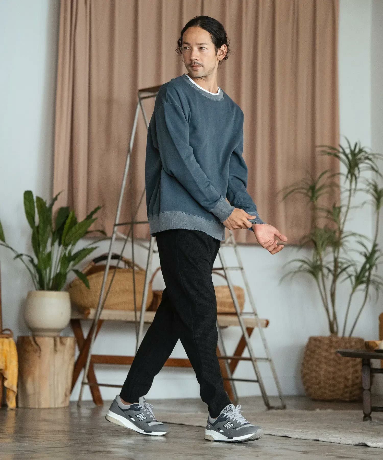 50%OFF【CAMBIO(カンビオ)】Indigo Like Garment Dye Damage Sweat